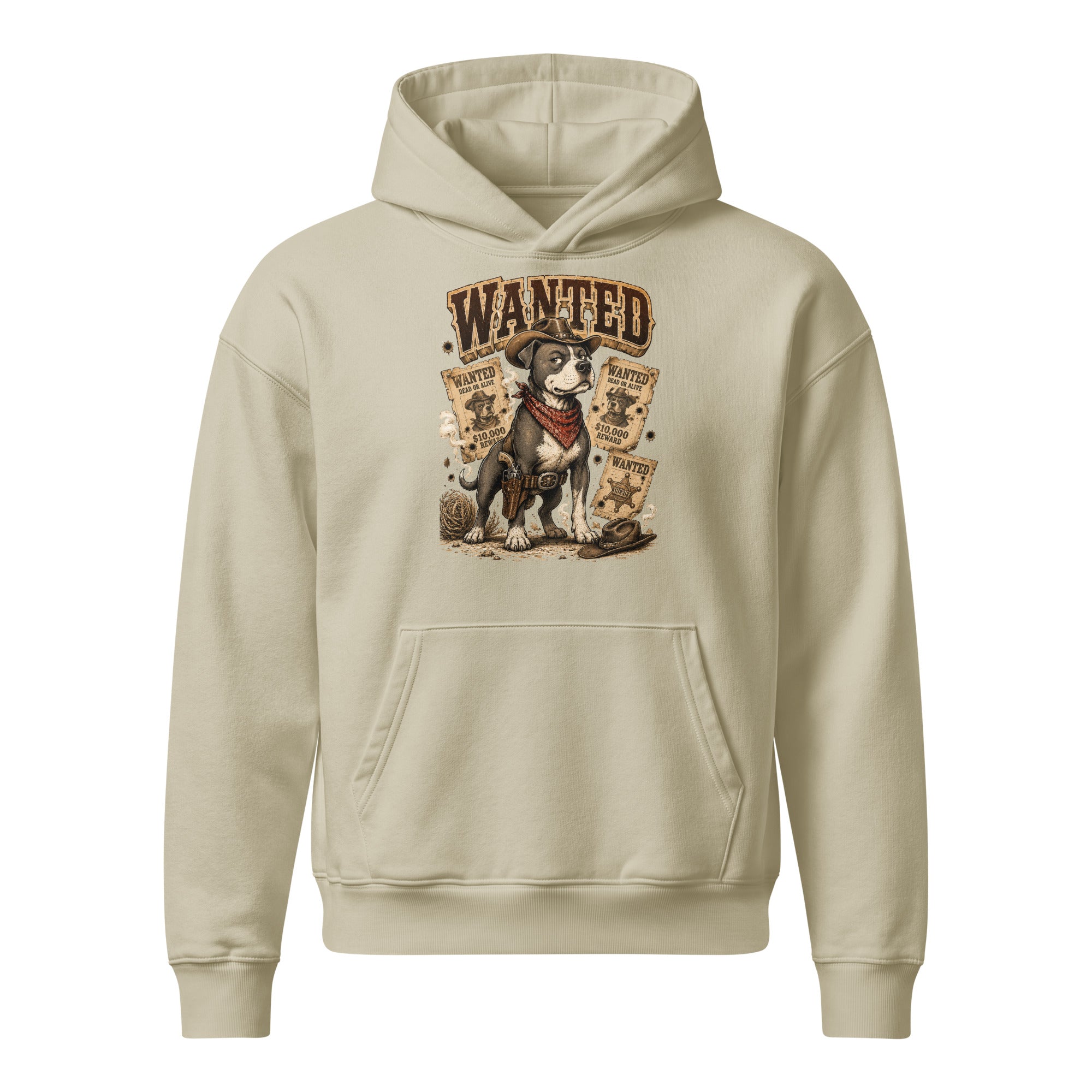 Pitbull Lovers | Unisex Relaxed Mid-Weight Hooded Sweatshirt - Wanted Outlaw Bounty Dog by printfluence.net