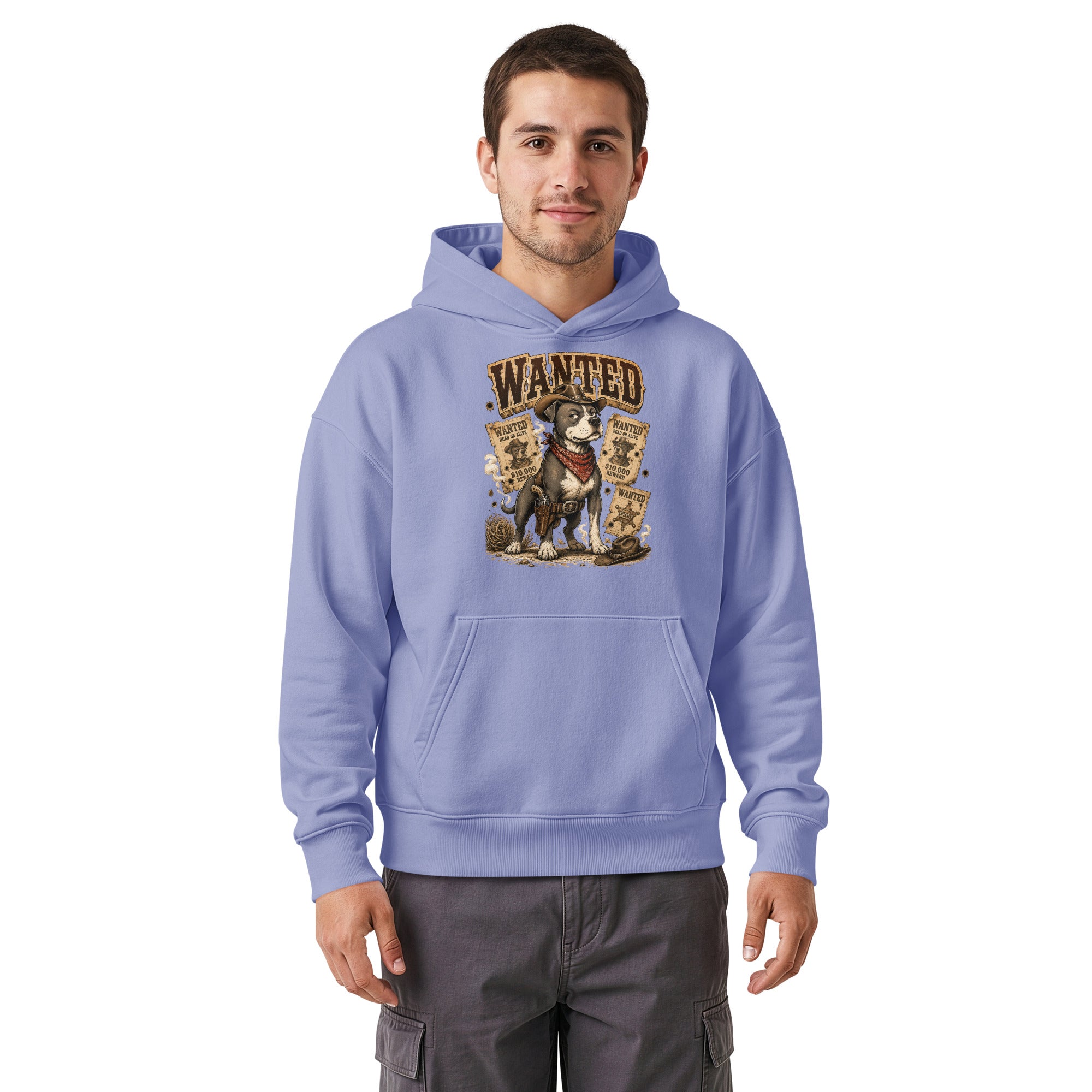 Pitbull Lovers | Unisex Relaxed Mid-Weight Hooded Sweatshirt - Wanted Outlaw Bounty Dog by printfluence.net