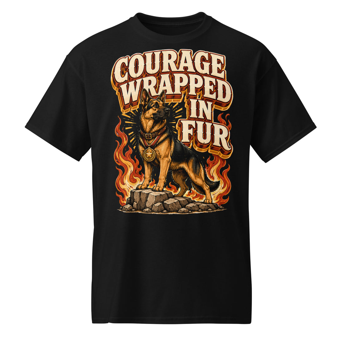 German Shepherd Courage Wrapped in Fur DryBlend® T-Shirt by printfluence.net