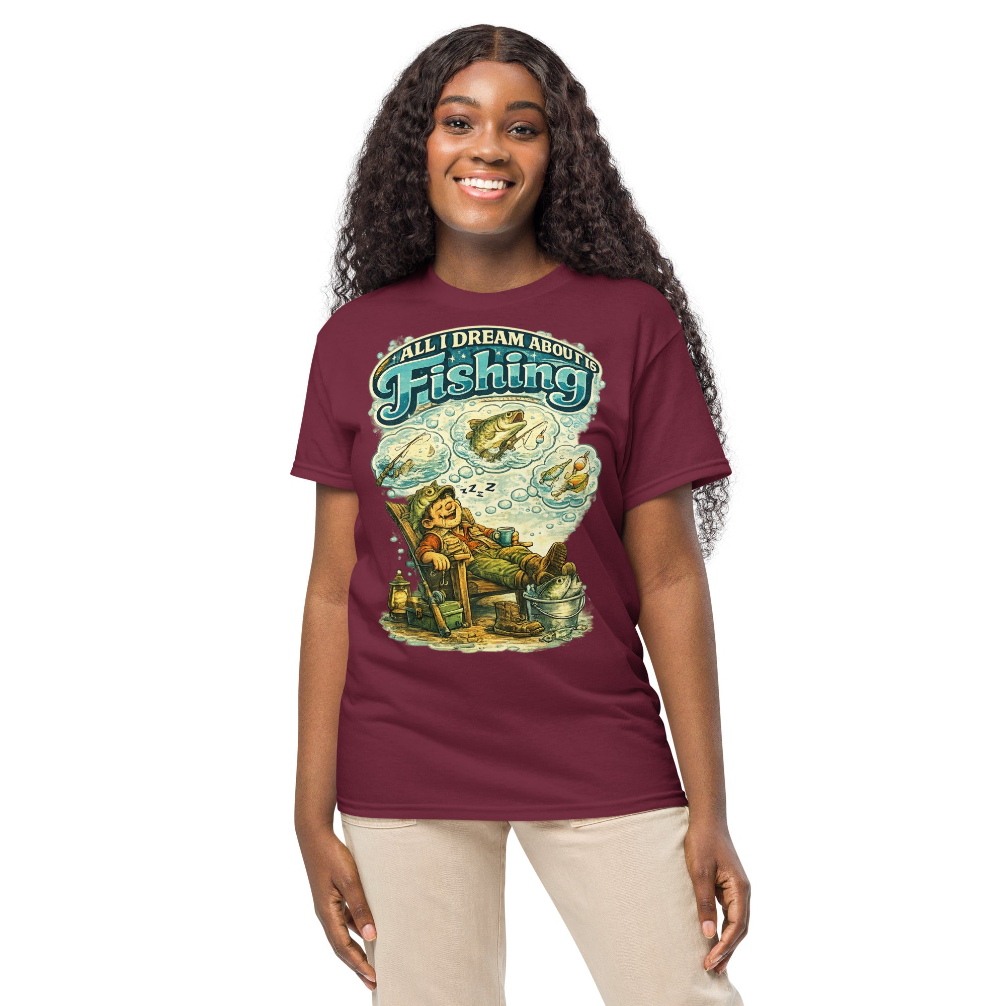 All I Dream About Is Fishing DryBlend® T-Shirt | Funny Angler Gift by printfluence.net