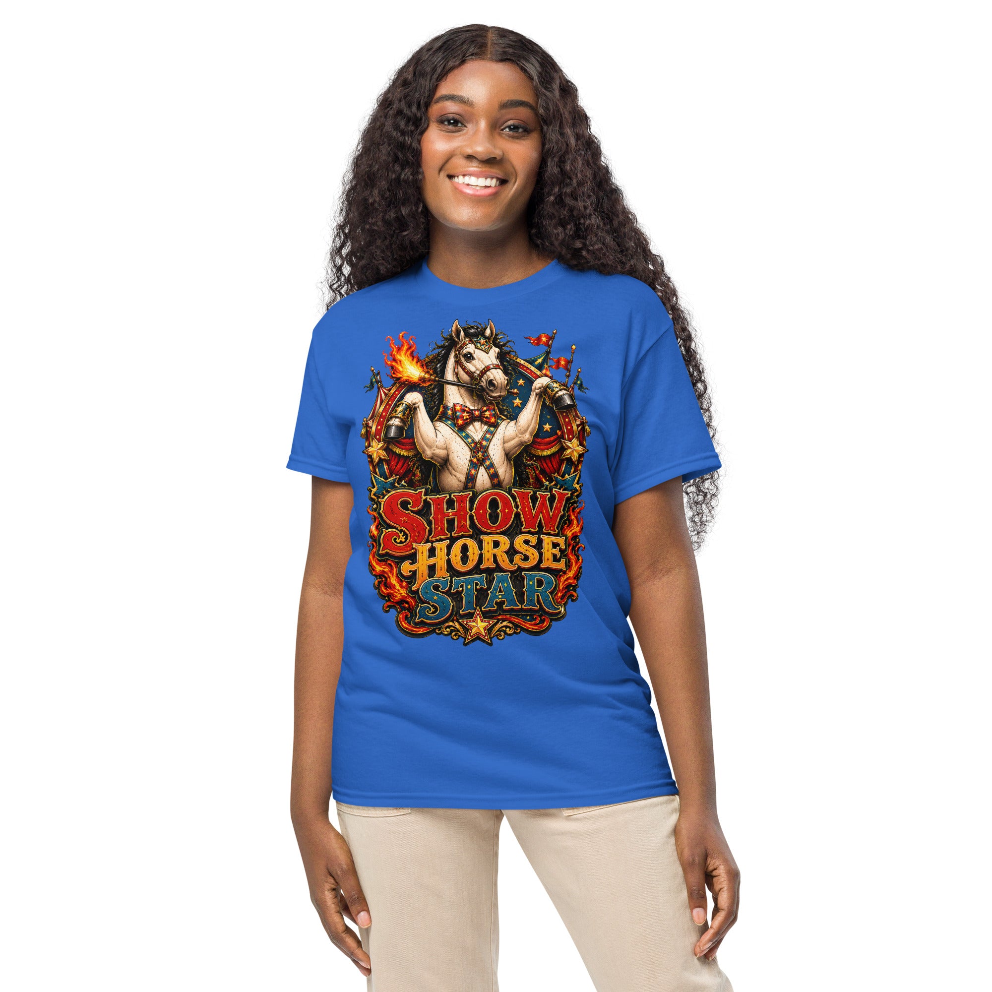 Show Horse Star Circus T-Shirt | DryBlend Moisture Wicking Tee by printfluence.net