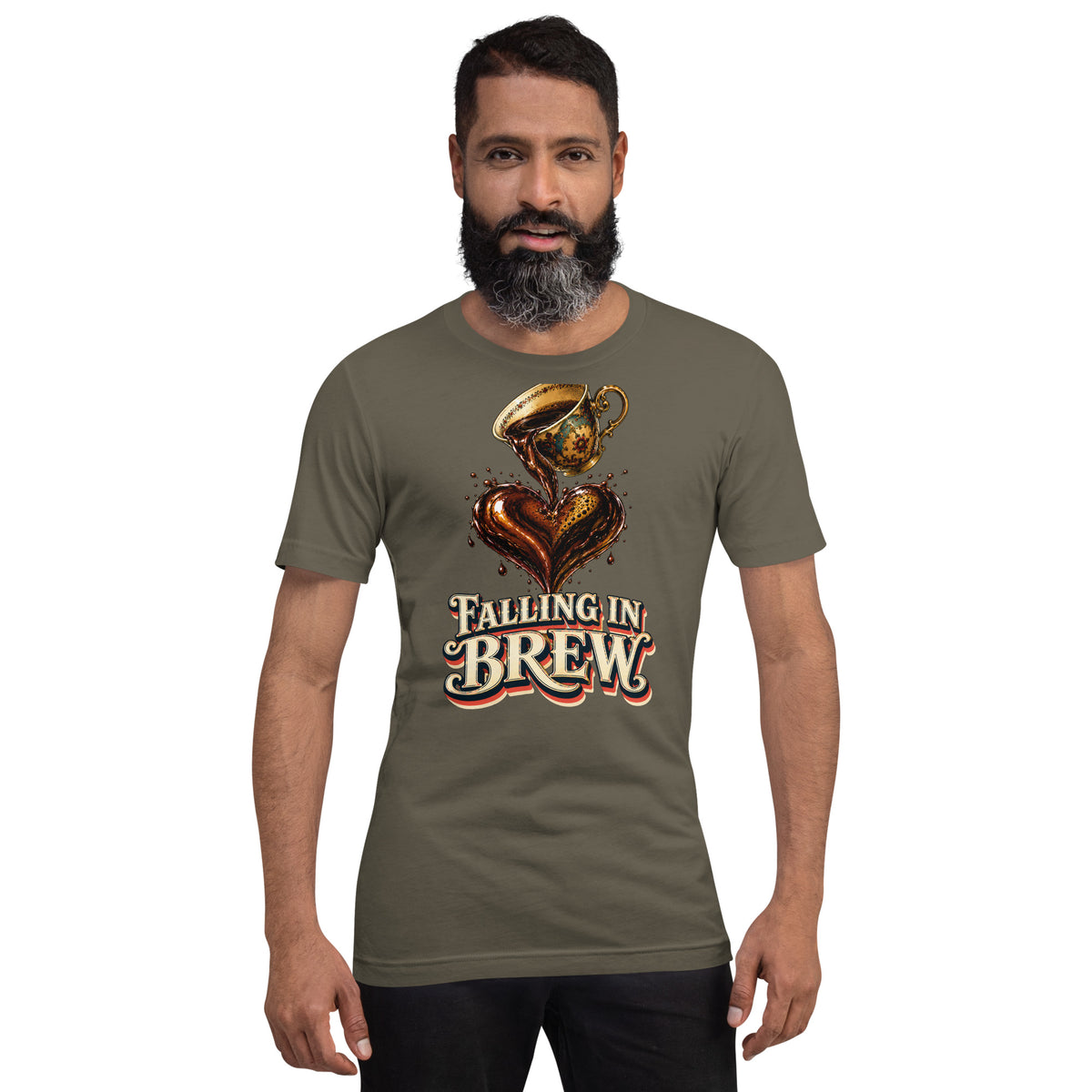 Coffee Lovers Unisex T-Shirt Falling in Brew – Romantic Coffee Heart Graphic Tee by printfluence.net