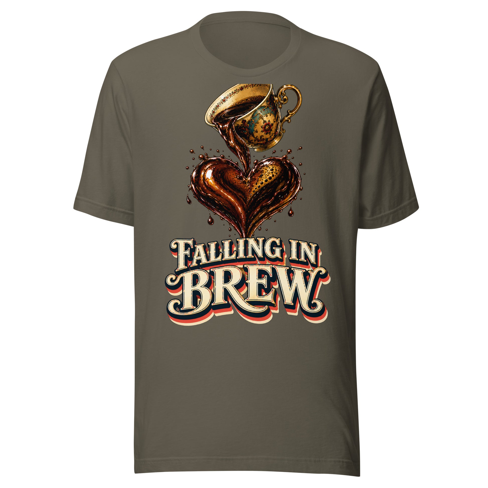 Coffee Lovers Unisex T-Shirt Falling in Brew – Romantic Coffee Heart Graphic Tee by printfluence.net