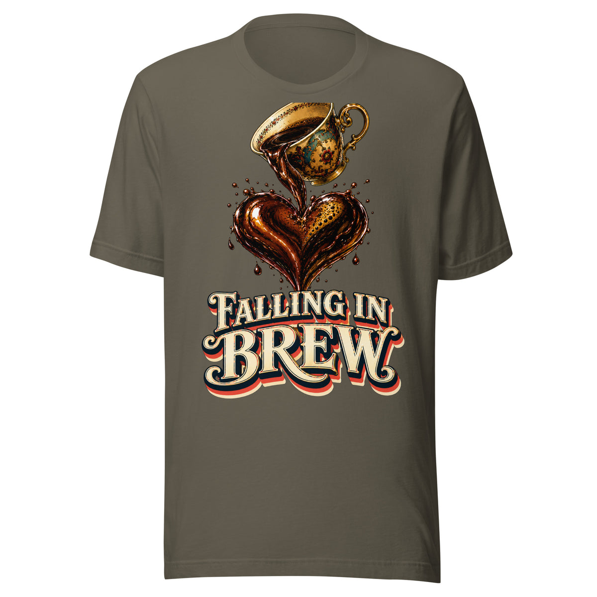 Coffee Lovers Unisex T-Shirt Falling in Brew – Romantic Coffee Heart Graphic Tee by printfluence.net