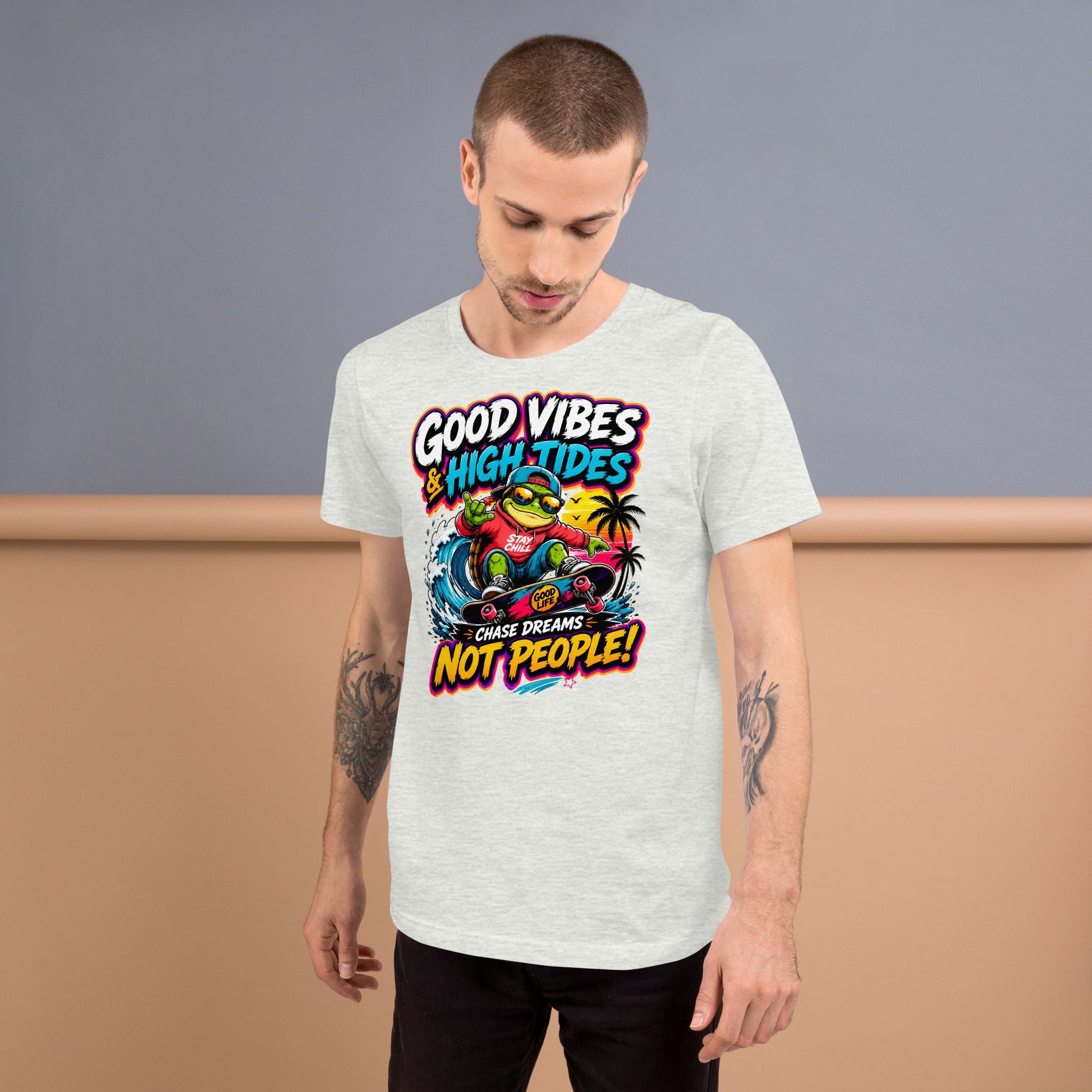 Unisex t-shirt - Elite Skater Turtle Cosmic Good Vibes - Premium Radical Dream Chaser Design by printfluence.net