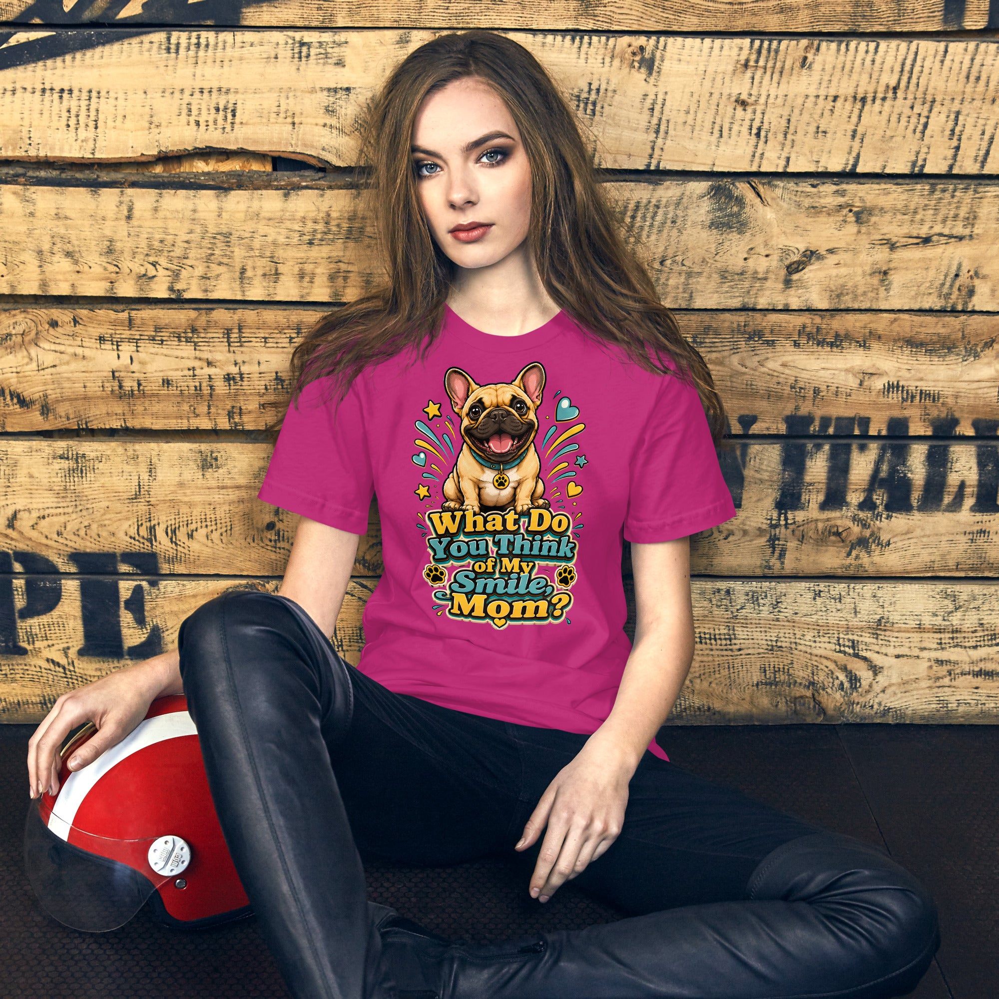 French Bulldog Mom Smile Unisex T-Shirt by printfluence.net