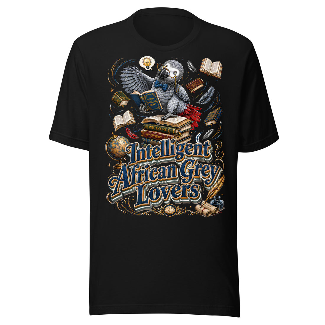Intelligent African Grey Lovers T-Shirt – Scholar Parrot Design by printfluence.net