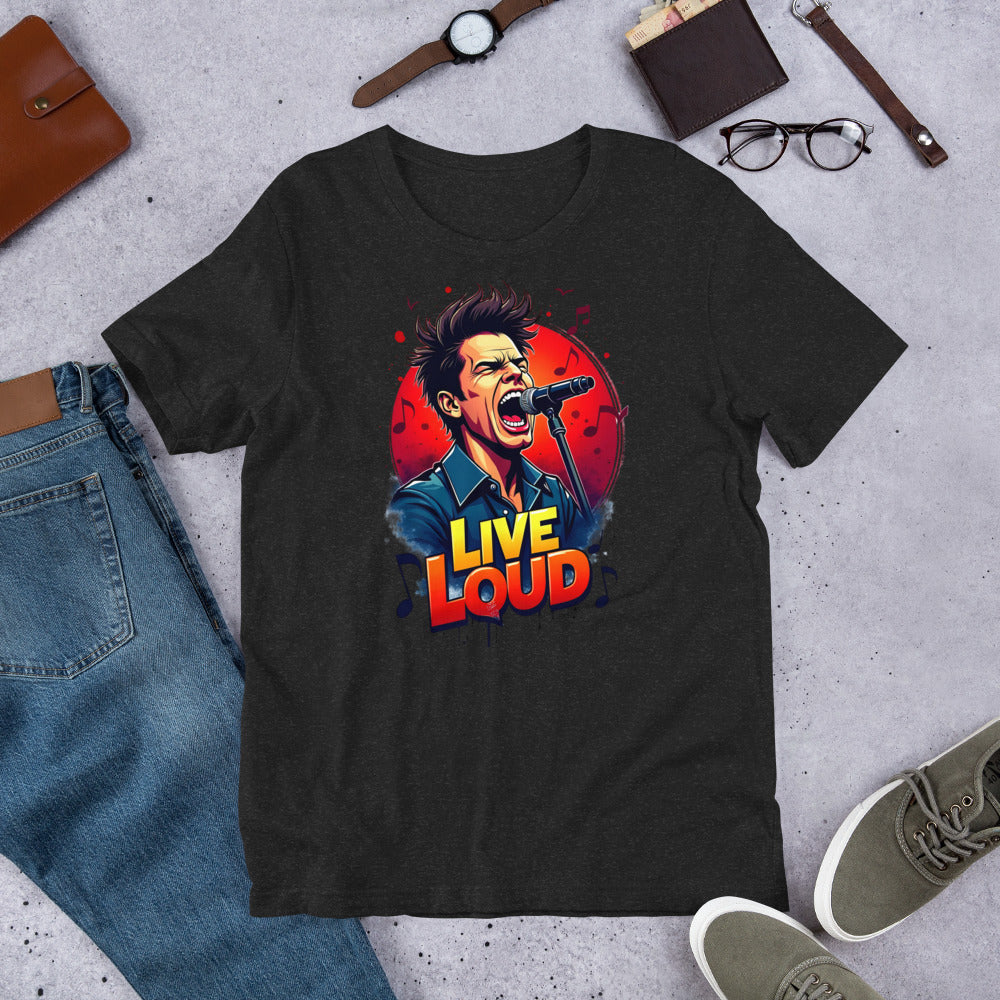Unisex t-shirt - Live Loud Singer T-Shirt – Unisex Music Passion Graphic Bella Canvas 3001 by printfluence.net