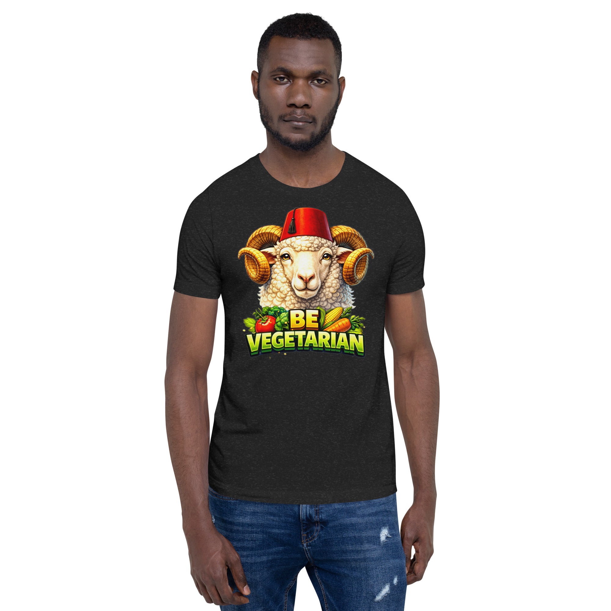 Unisex t-shirt - "Be Vegetarian" Fez-Wearing Ram Graphic Tee – Funny Eco-Friendly Animal Art T-Shirt by printfluence.net