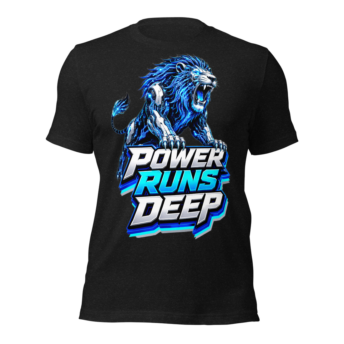 Unisex t-shirt - Cybernetic Neon Lion - Power Runs Deep Premium Graphic Design by printfluence.net