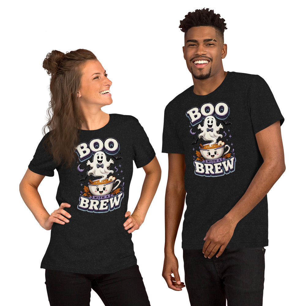 Boo With A Brew Cozy Horror Mystery Unisex T-Shirt by printfluence.net