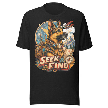 German Shepherd Lovers Unisex T-Shirt | "Seek & Find" Vintage Explorer Graphic Apparel by printfluence.net