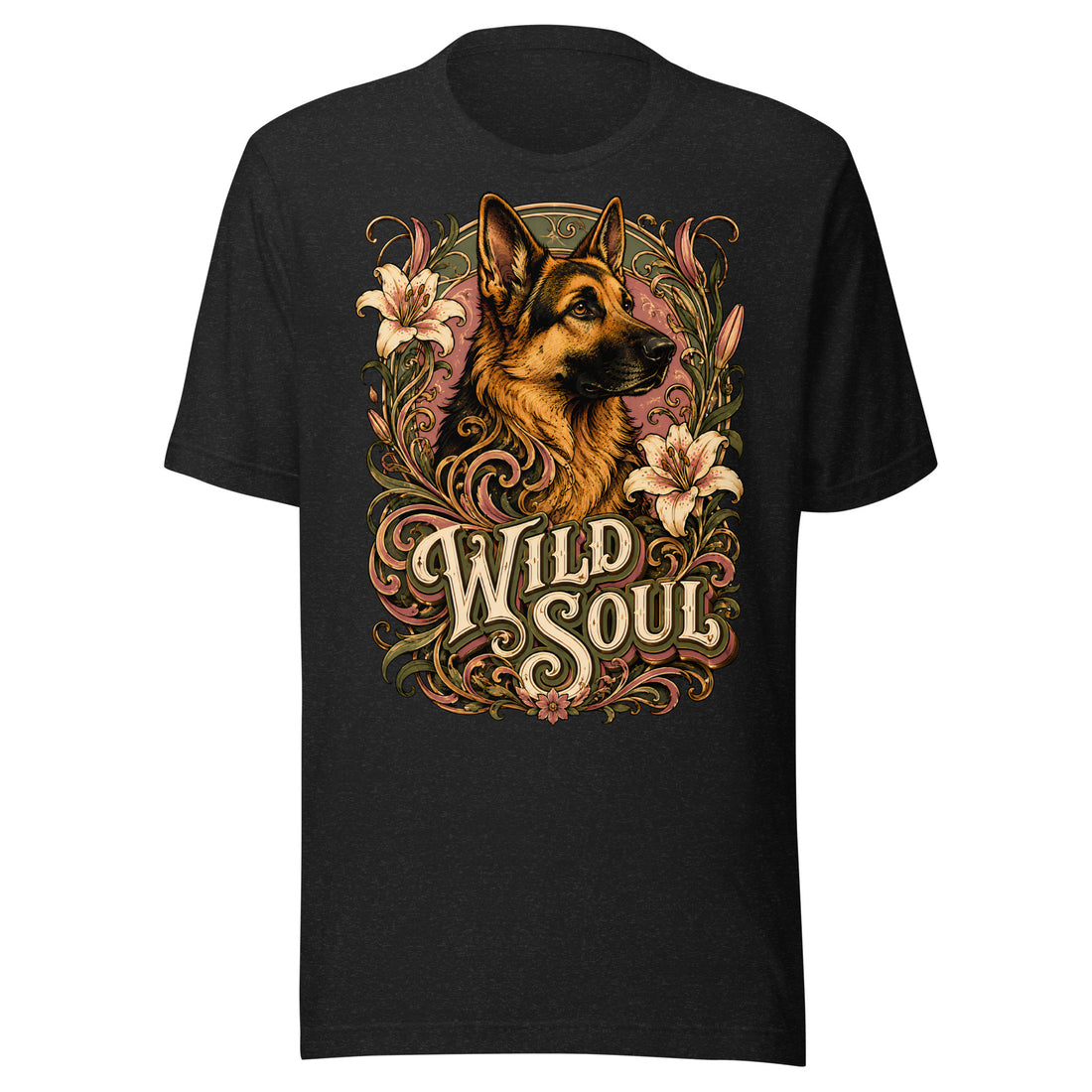 German Shepherd Lovers Unisex T-Shirt Wild Soul – Vintage Floral Art Tee by printfluence.net