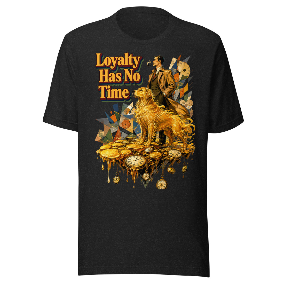 Golden Retriever Lovers Unisex Staple T-Shirt — "Loyalty Has No Time" Detective and Golden Dog Design by printfluence.net