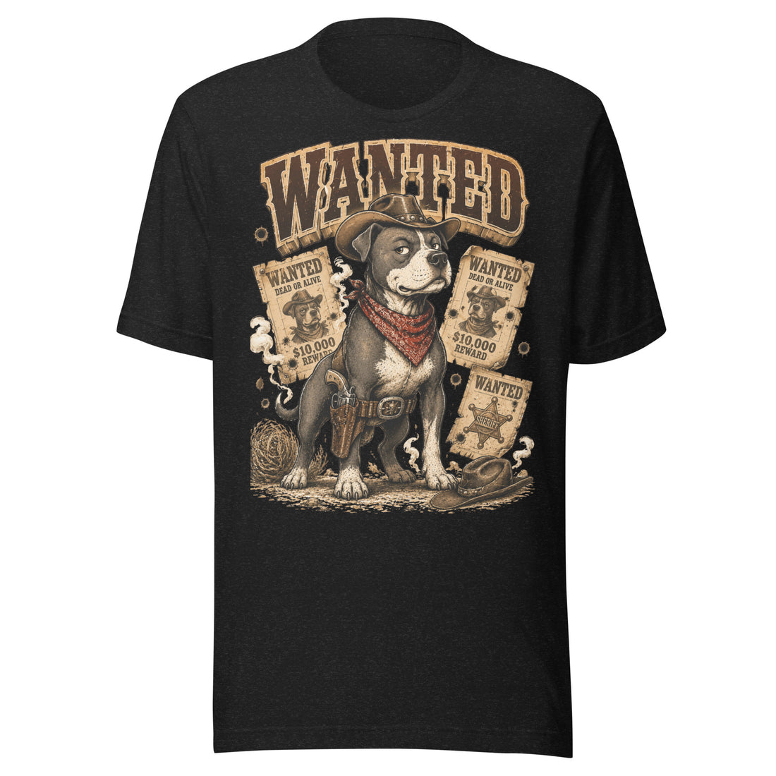 Pitbull Lovers | Unisex Staple T-Shirt - Wanted Outlaw Bounty Dog by printfluence.net