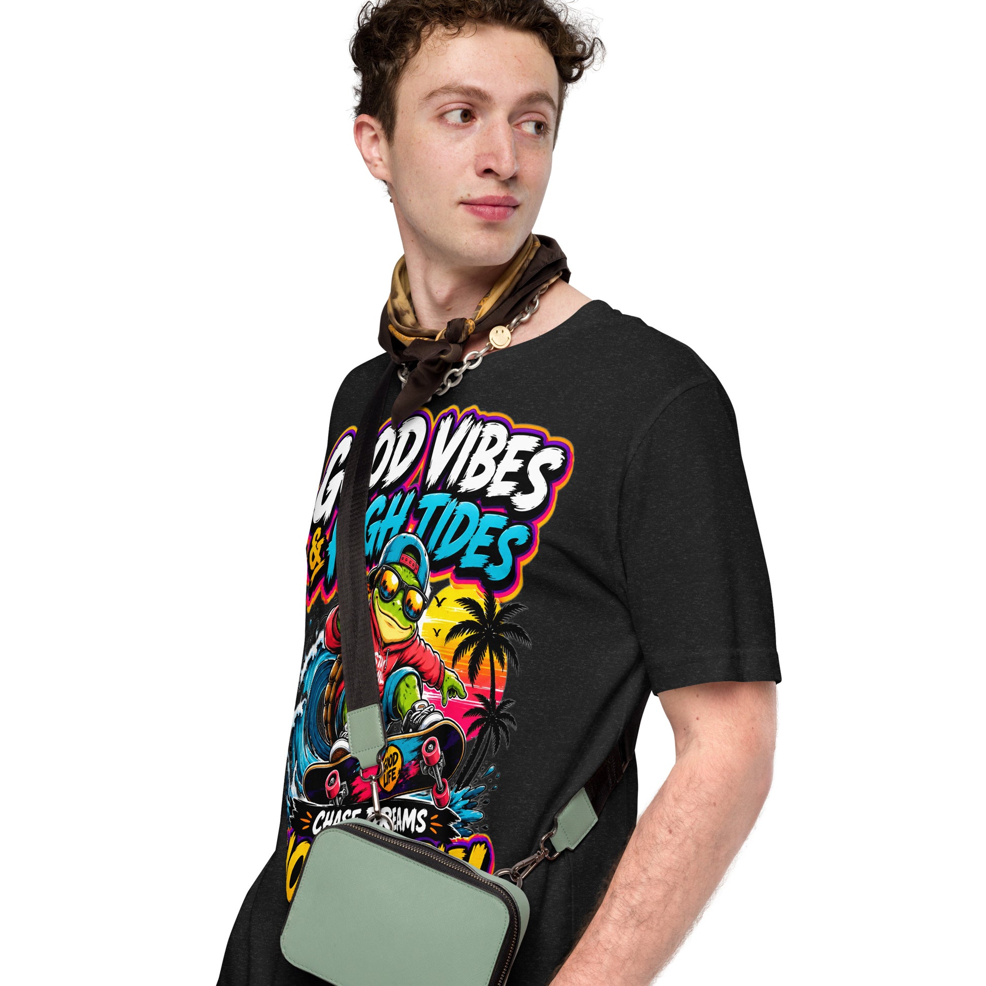 Unisex t-shirt - Elite Skater Turtle Cosmic Good Vibes - Premium Radical Dream Chaser Design by printfluence.net