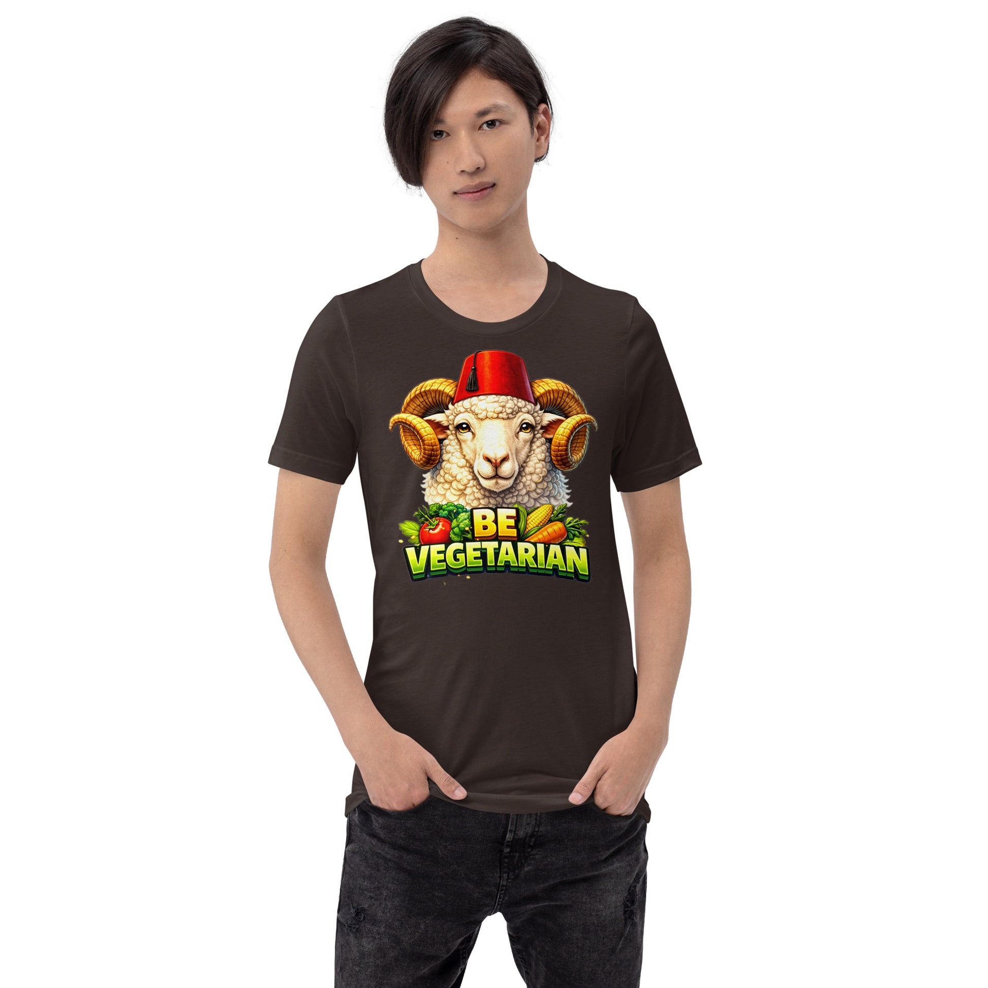 Unisex t-shirt - "Be Vegetarian" Fez-Wearing Ram Graphic Tee – Funny Eco-Friendly Animal Art T-Shirt by printfluence.net