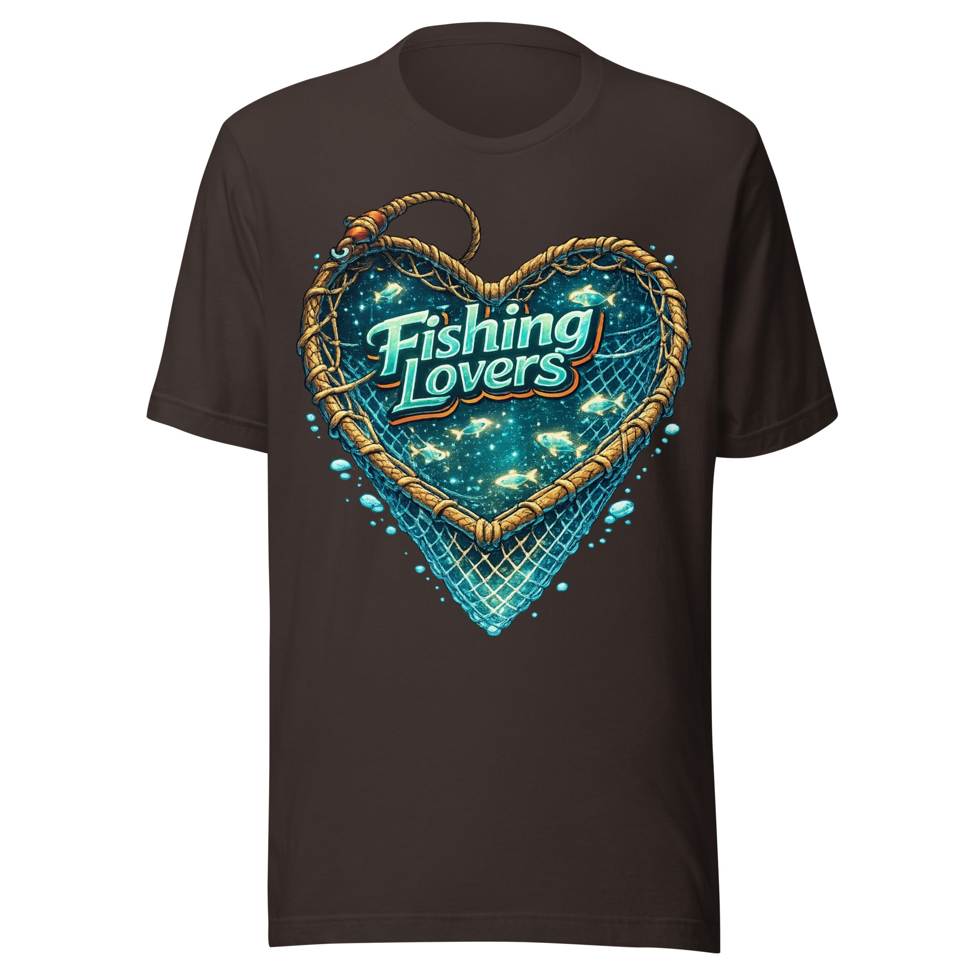 Fishing Lovers T-Shirt - Cute Heart Fish Net Graphic Tee for Fishermen & Coffee Lovers by printfluence.net