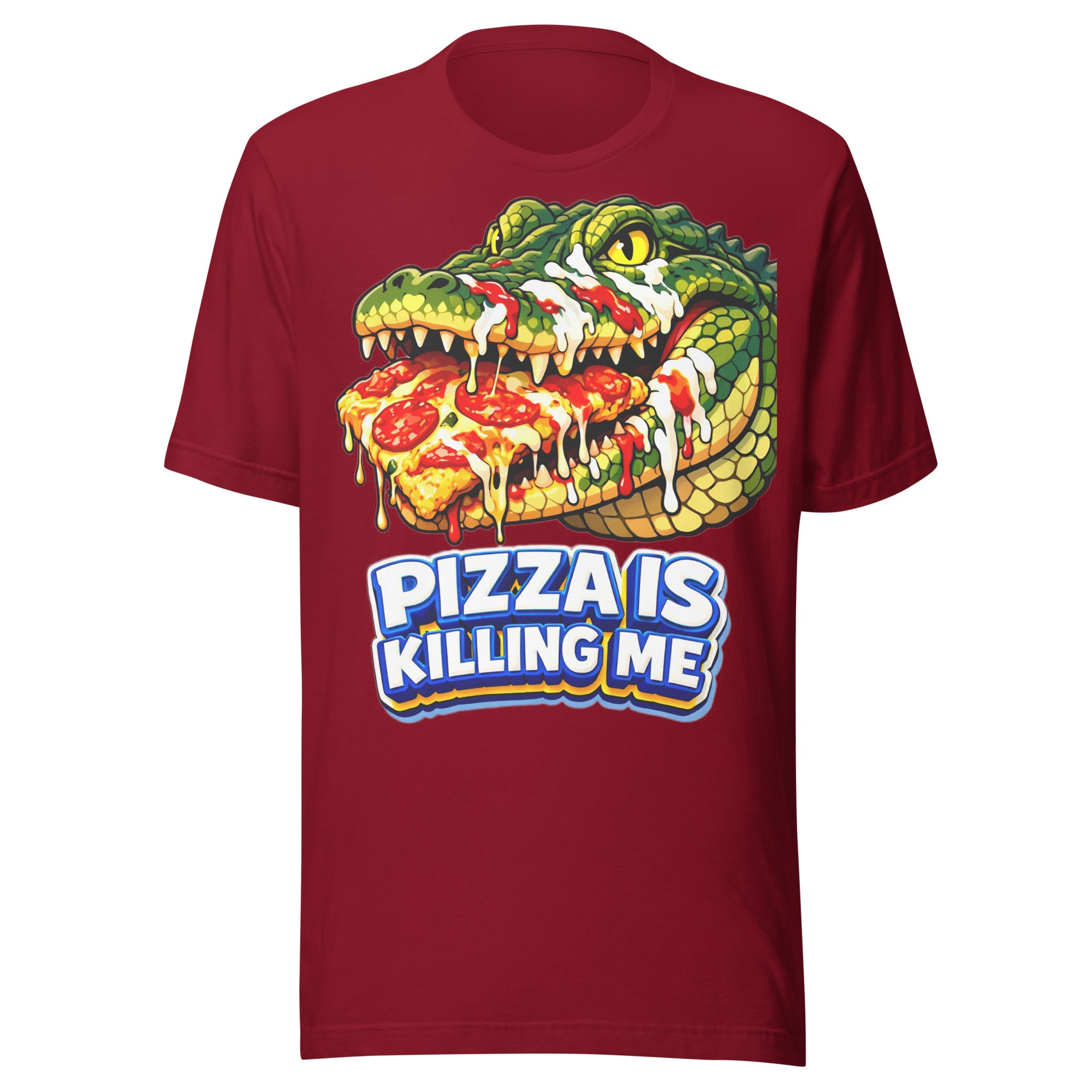 Unisex t-shirt - "Pizza Is Killing Me" Funny Crocodile Graphic Tee – Retro Pizza Lover Streetwear by printfluence.net