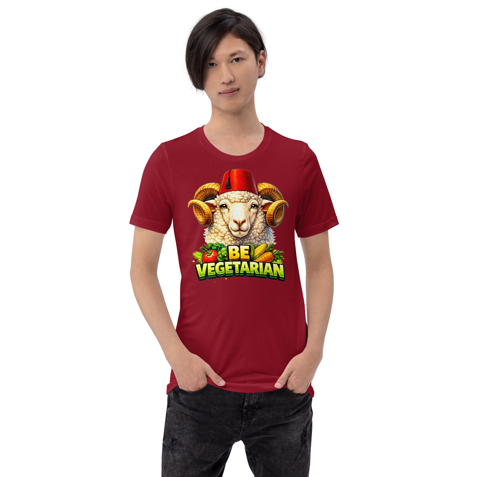 Unisex t-shirt - "Be Vegetarian" Fez-Wearing Ram Graphic Tee – Funny Eco-Friendly Animal Art T-Shirt by printfluence.net