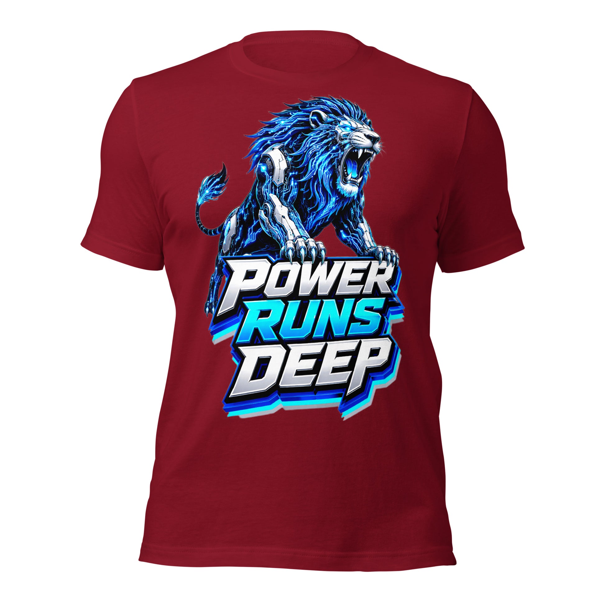 Unisex t-shirt - Cybernetic Neon Lion - Power Runs Deep Premium Graphic Design by printfluence.net