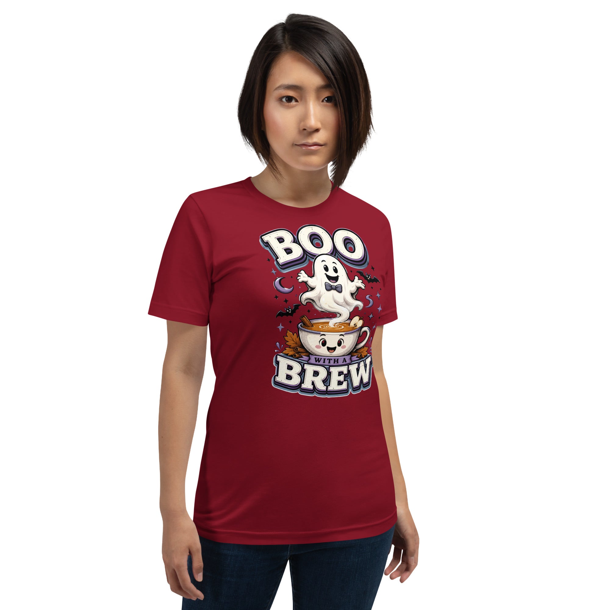 Boo With A Brew Cozy Horror Mystery Unisex T-Shirt by printfluence.net
