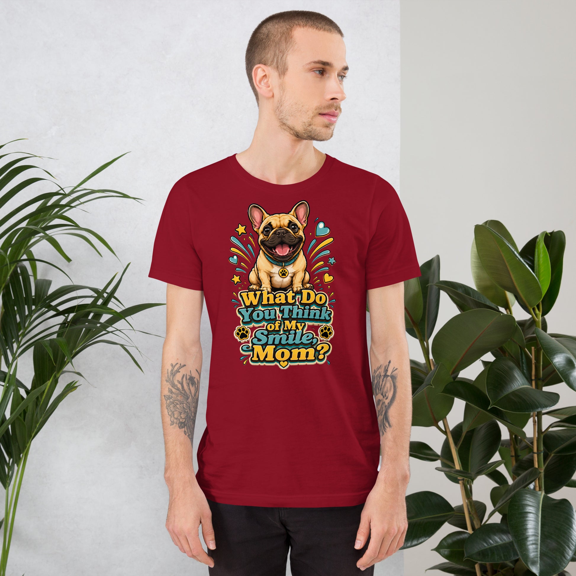 French Bulldog Mom Smile Unisex T-Shirt by printfluence.net