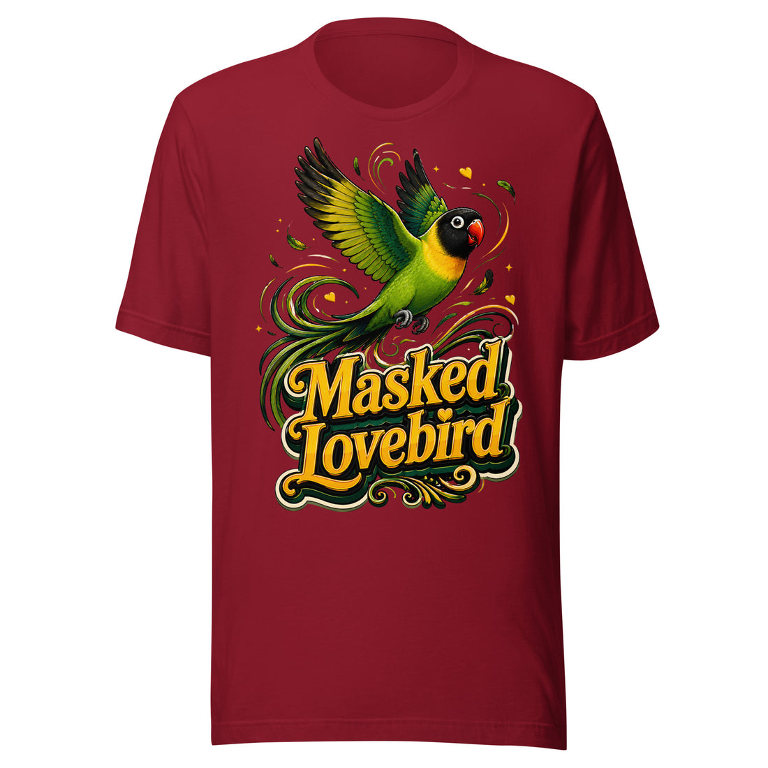 Masked Lovebird Lovers T-Shirt – Vibrant Flying Parrot Art by printfluence.net