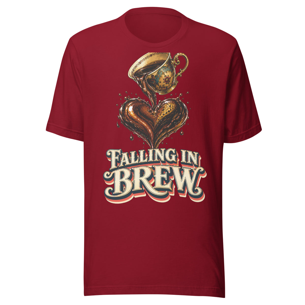 Coffee Lovers Unisex T-Shirt Falling in Brew – Romantic Coffee Heart Graphic Tee by printfluence.net
