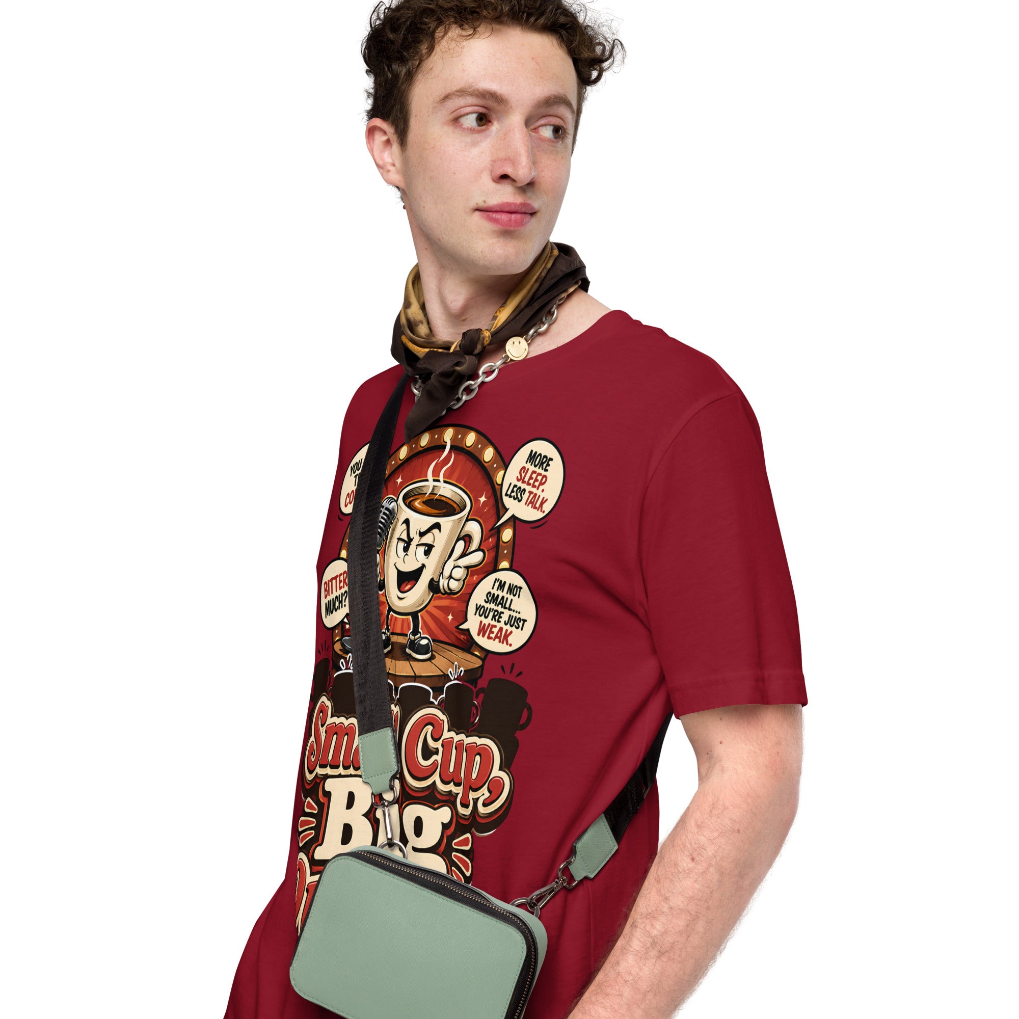Retro Small Cup Big Opinion Coffee | Unisex T-Shirt for Coffee Lovers by printfluence.net