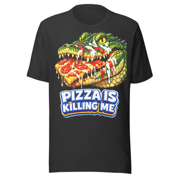 Unisex t-shirt - "Pizza Is Killing Me" Funny Crocodile Graphic Tee – Retro Pizza Lover Streetwear by printfluence.net