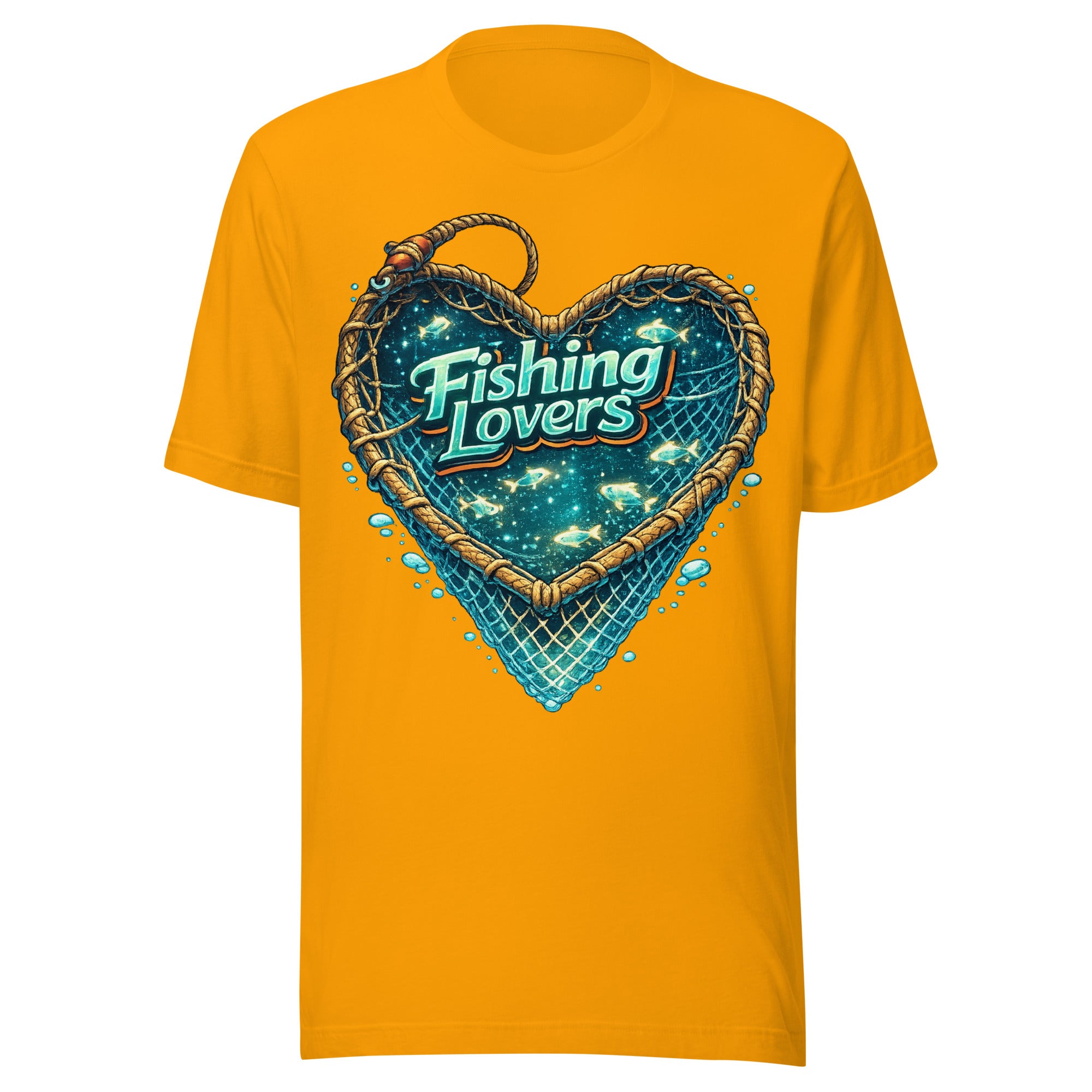 Fishing Lovers T-Shirt - Cute Heart Fish Net Graphic Tee for Fishermen & Coffee Lovers by printfluence.net