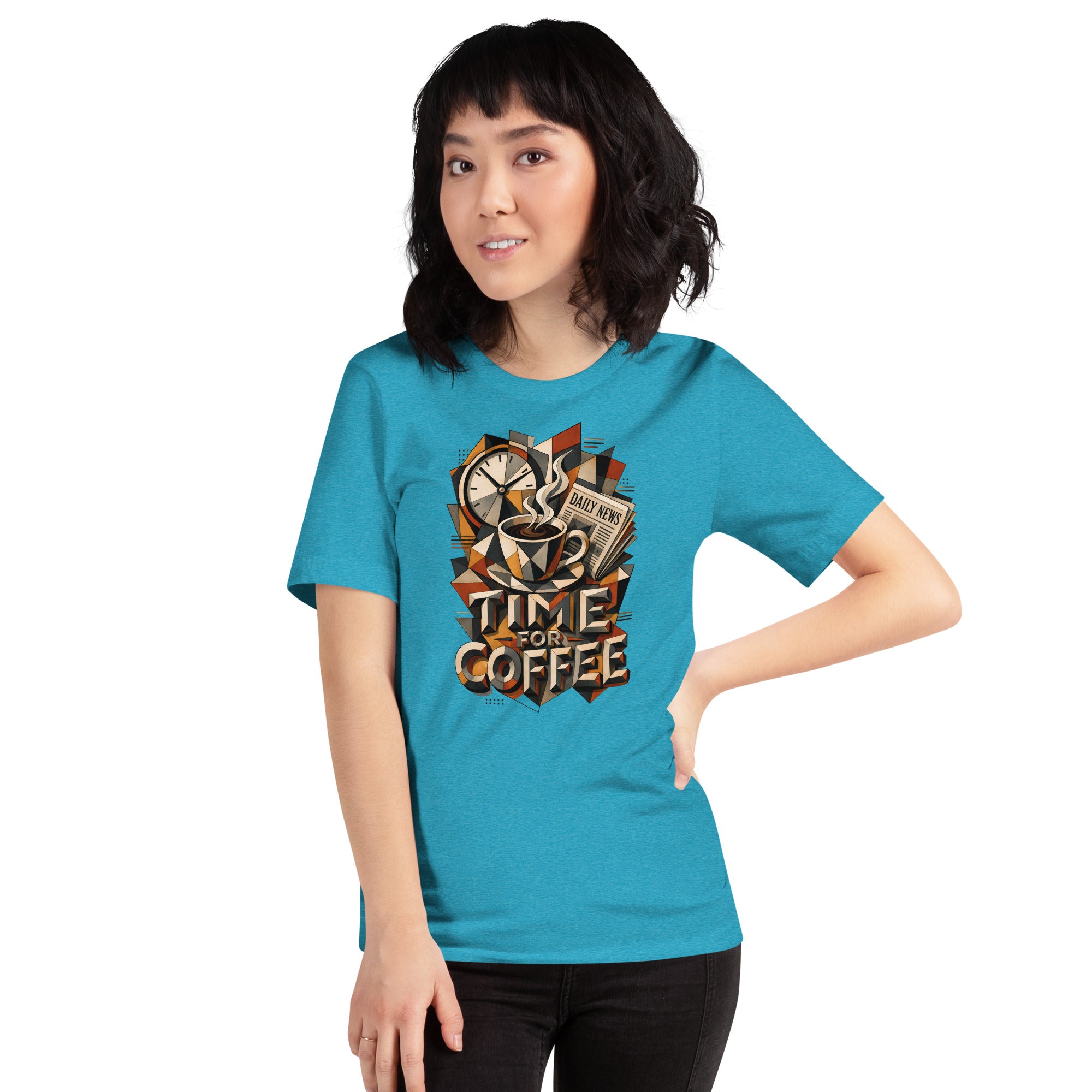 Coffee Lovers Unisex T-Shirt Time For Coffee – Cubist Morning Routine Graphic Tee by printfluence.net
