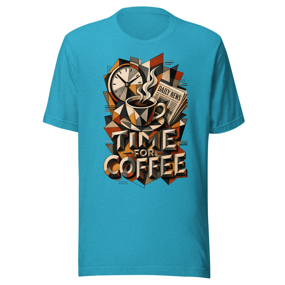 Coffee Lovers Unisex T-Shirt Time For Coffee – Cubist Morning Routine Graphic Tee by printfluence.net