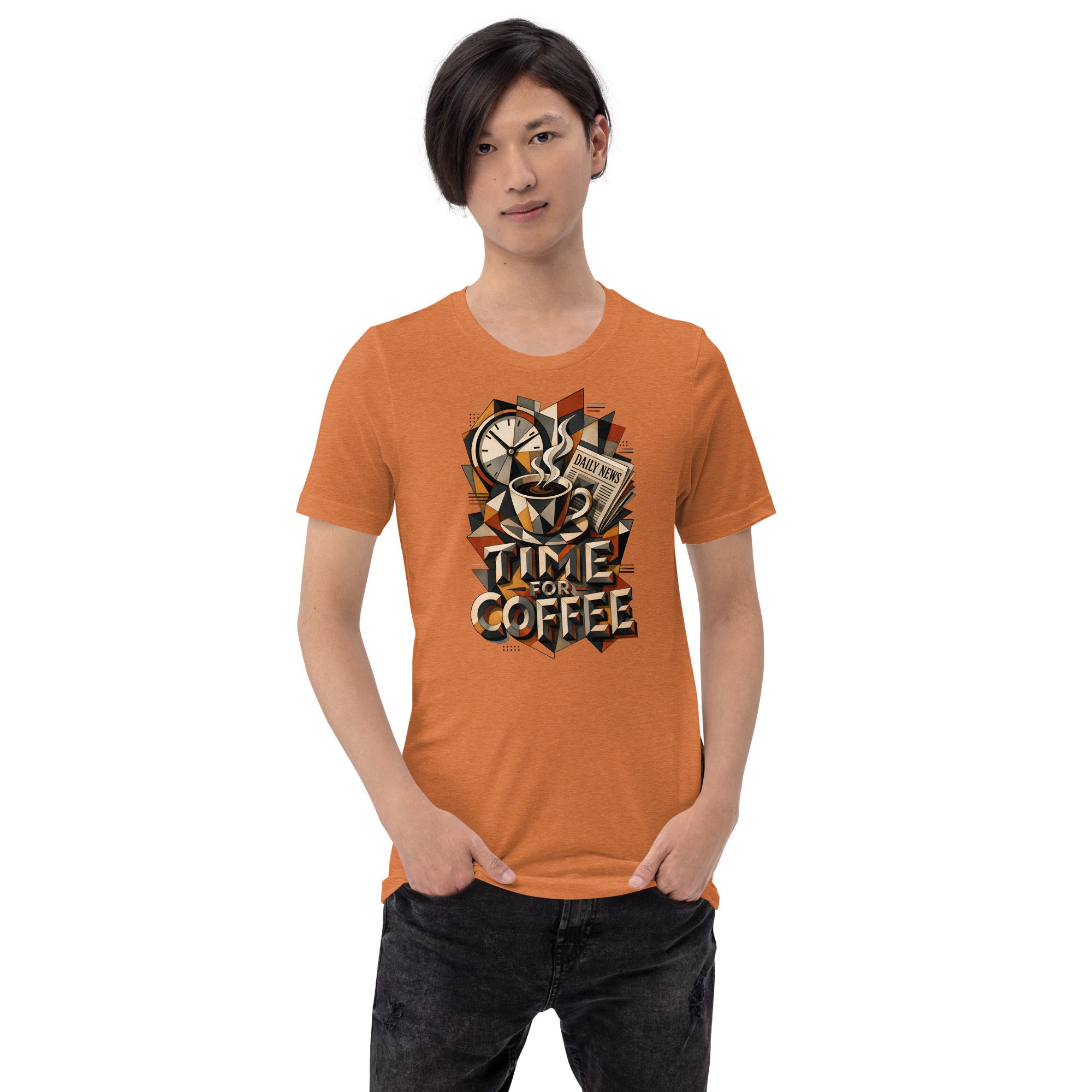 Coffee Lovers Unisex T-Shirt Time For Coffee – Cubist Morning Routine Graphic Tee by printfluence.net