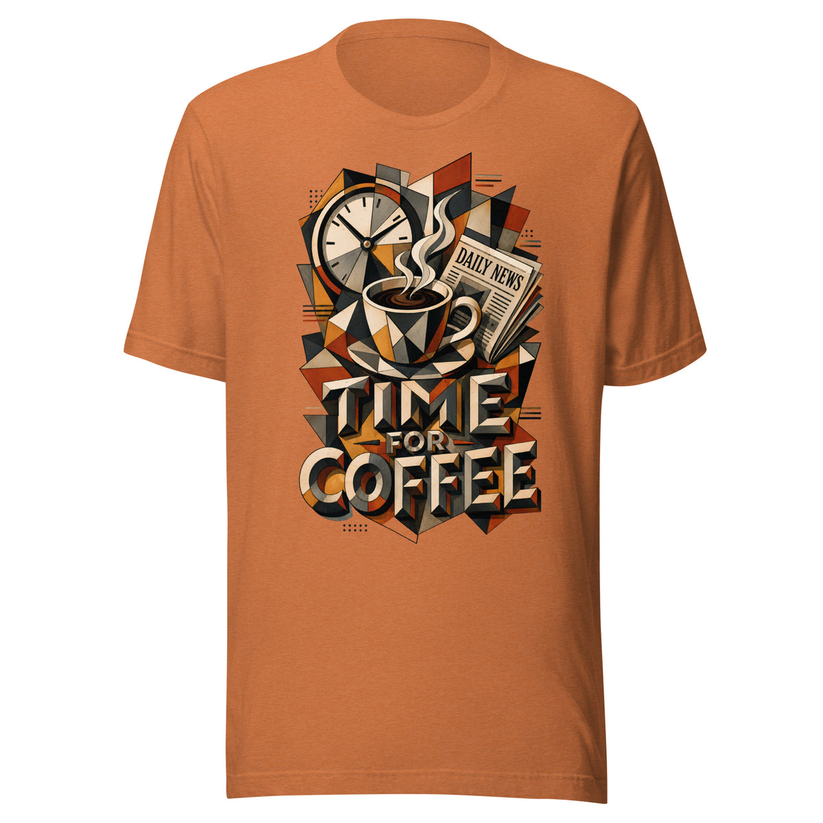 Coffee Lovers Unisex T-Shirt Time For Coffee – Cubist Morning Routine Graphic Tee by printfluence.net