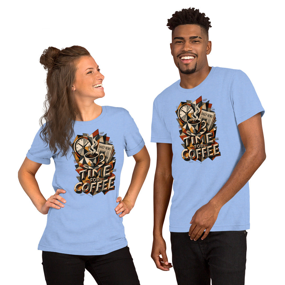 Coffee Lovers Unisex T-Shirt Time For Coffee – Cubist Morning Routine Graphic Tee by printfluence.net