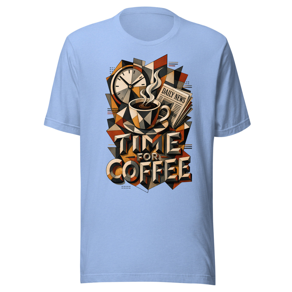 Coffee Lovers Unisex T-Shirt Time For Coffee – Cubist Morning Routine Graphic Tee by printfluence.net