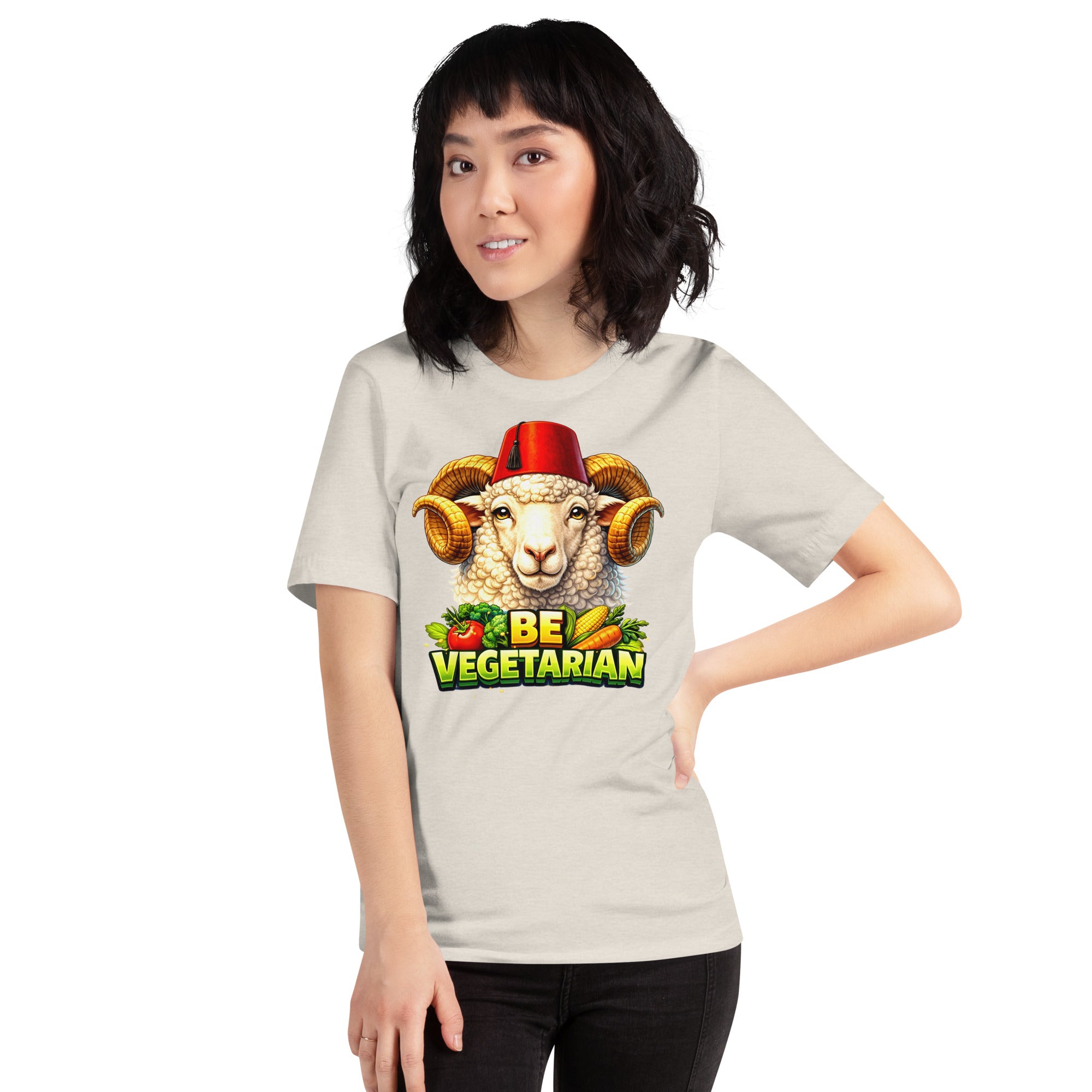 Unisex t-shirt - "Be Vegetarian" Fez-Wearing Ram Graphic Tee – Funny Eco-Friendly Animal Art T-Shirt by printfluence.net