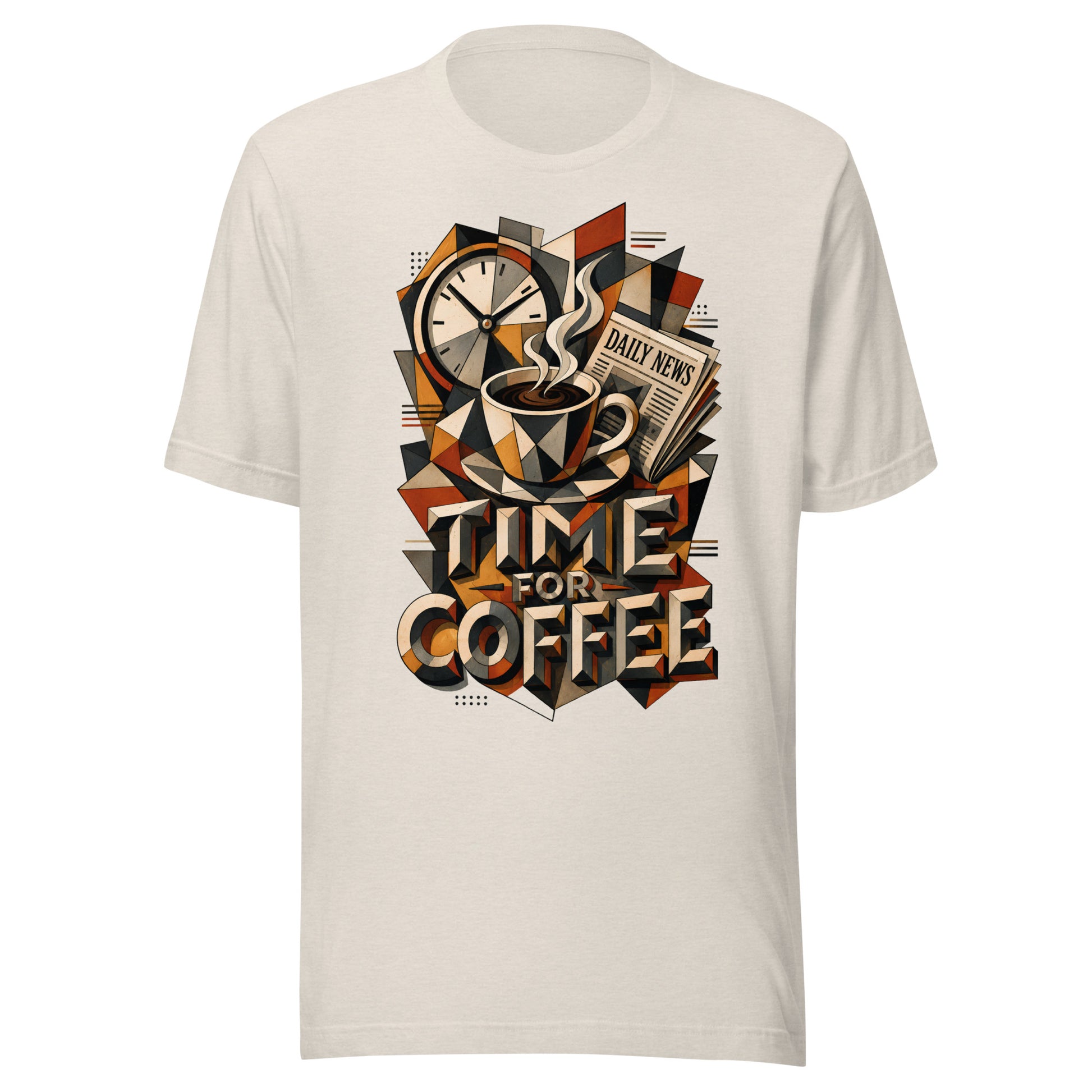Coffee Lovers Unisex T-Shirt Time For Coffee – Cubist Morning Routine Graphic Tee by printfluence.net