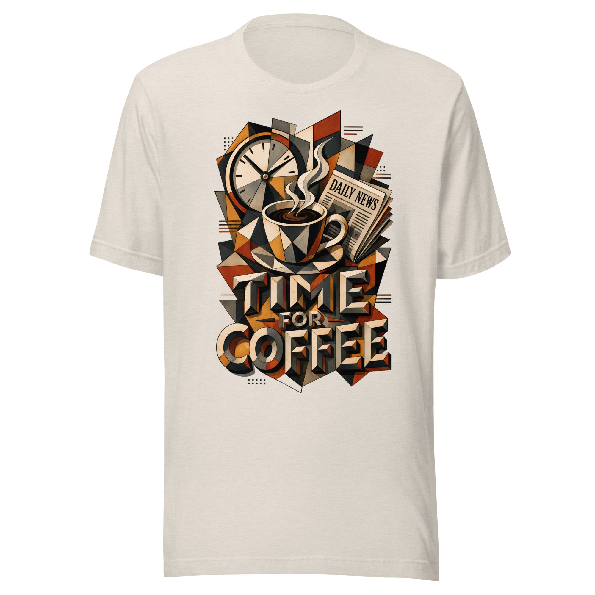 Coffee Lovers Unisex T-Shirt Time For Coffee – Cubist Morning Routine Graphic Tee by printfluence.net