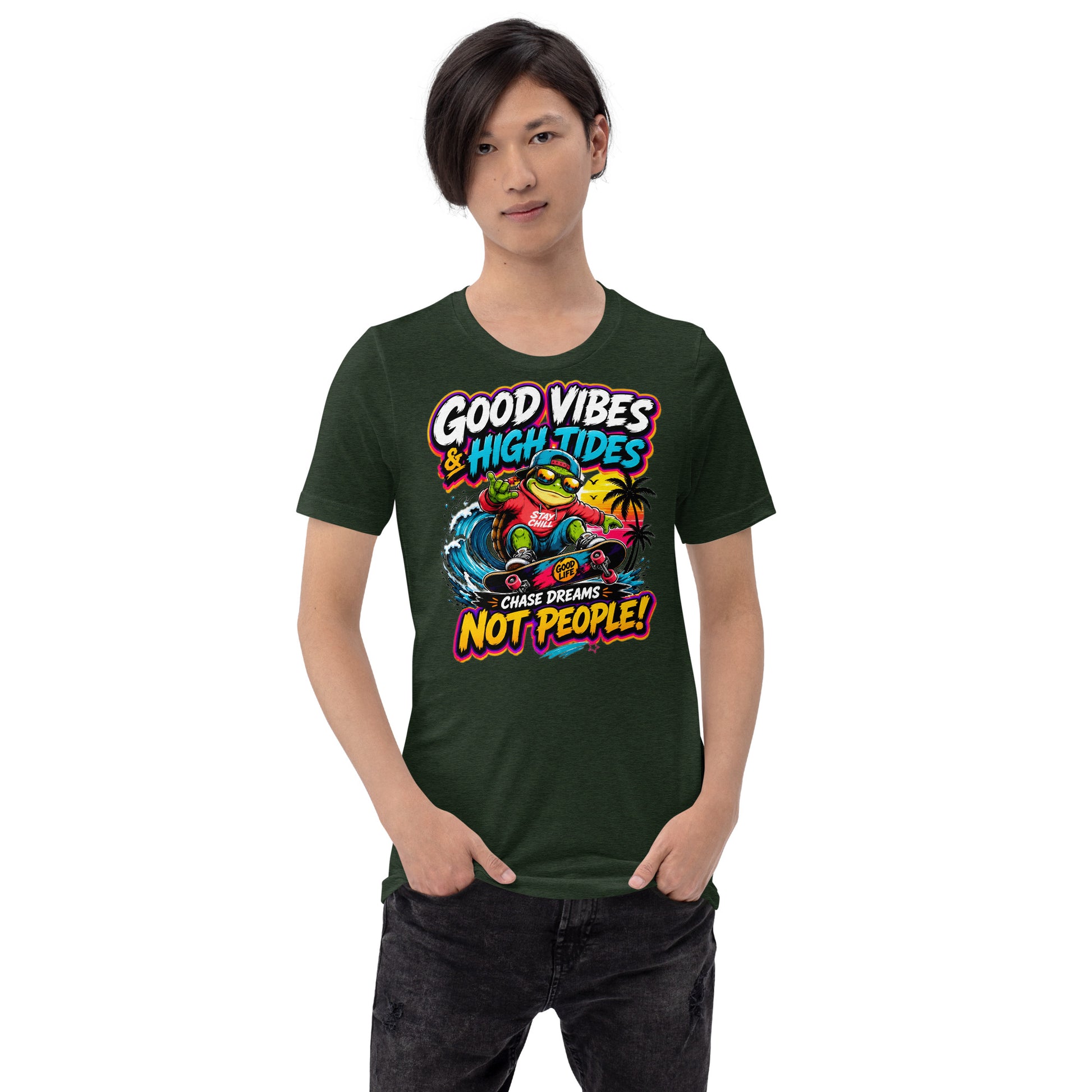 Unisex t-shirt - Elite Skater Turtle Cosmic Good Vibes - Premium Radical Dream Chaser Design by printfluence.net