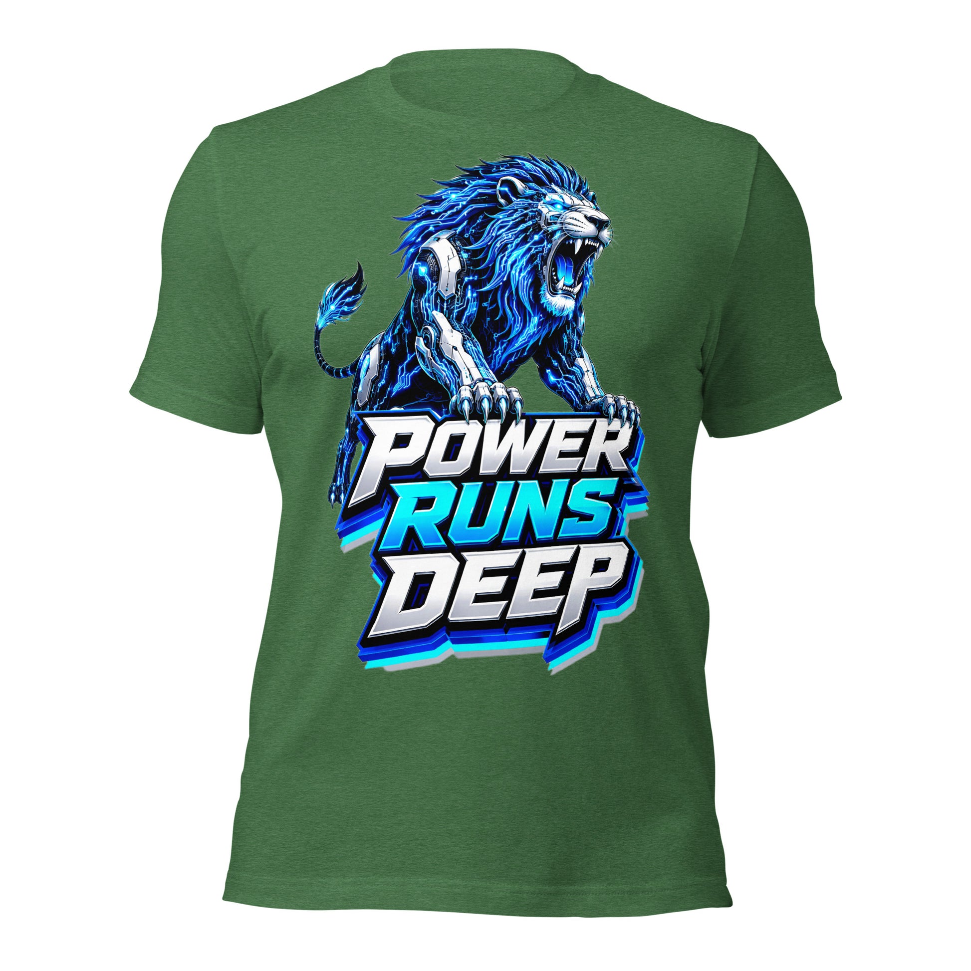 Unisex t-shirt - Cybernetic Neon Lion - Power Runs Deep Premium Graphic Design by printfluence.net