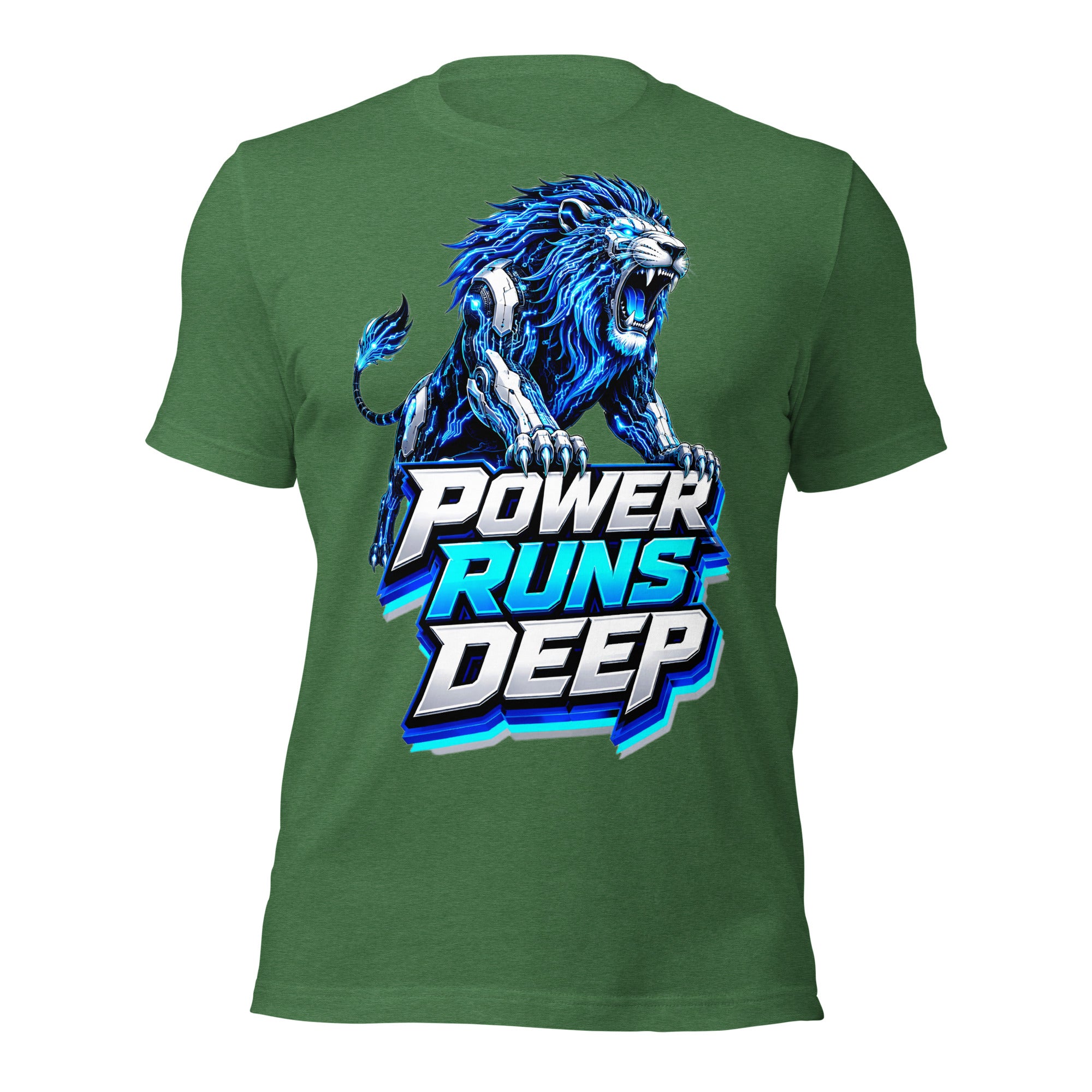 Unisex t-shirt - Cybernetic Neon Lion - Power Runs Deep Premium Graphic Design by printfluence.net