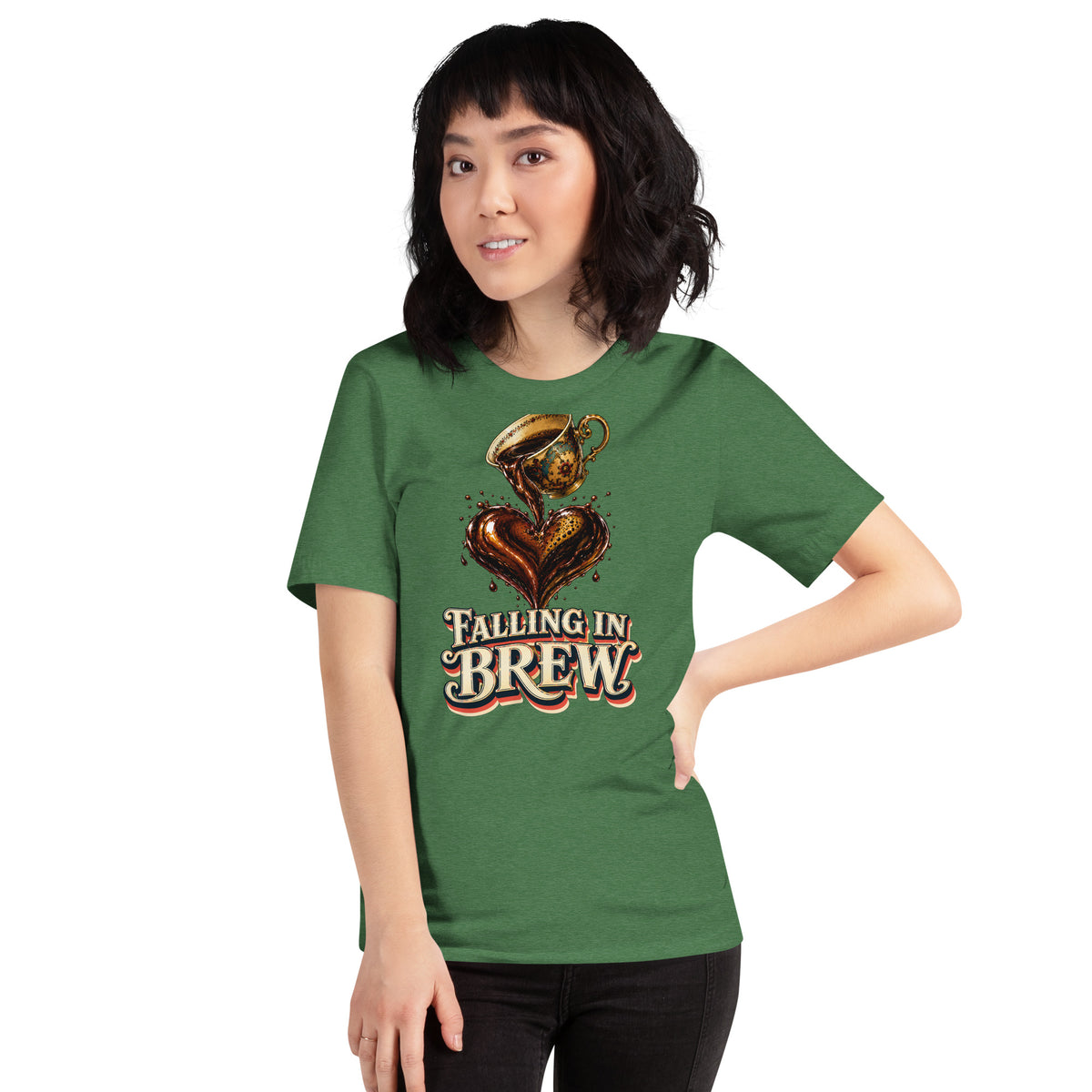 Coffee Lovers Unisex T-Shirt Falling in Brew – Romantic Coffee Heart Graphic Tee by printfluence.net