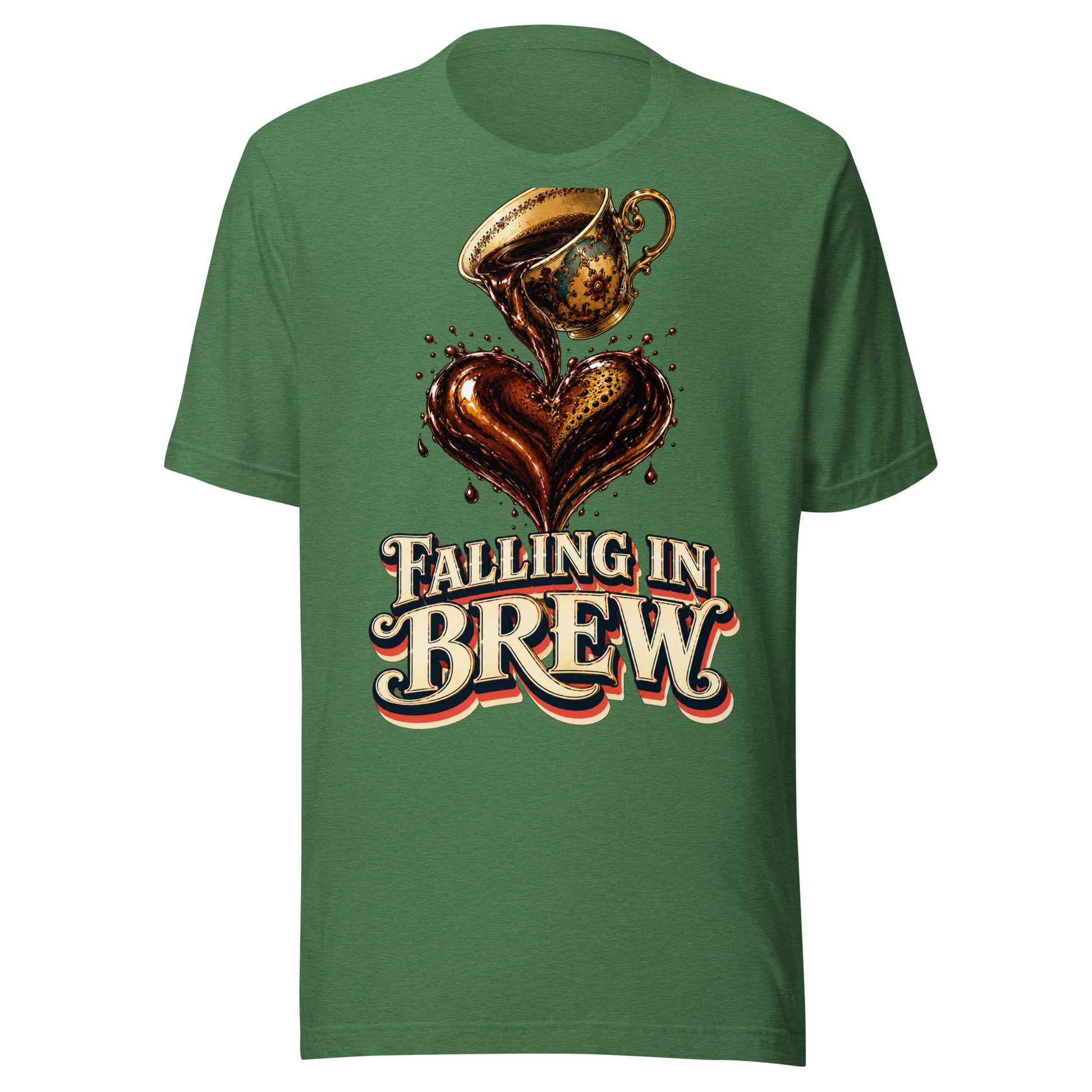 Coffee Lovers Unisex T-Shirt Falling in Brew – Romantic Coffee Heart Graphic Tee by printfluence.net