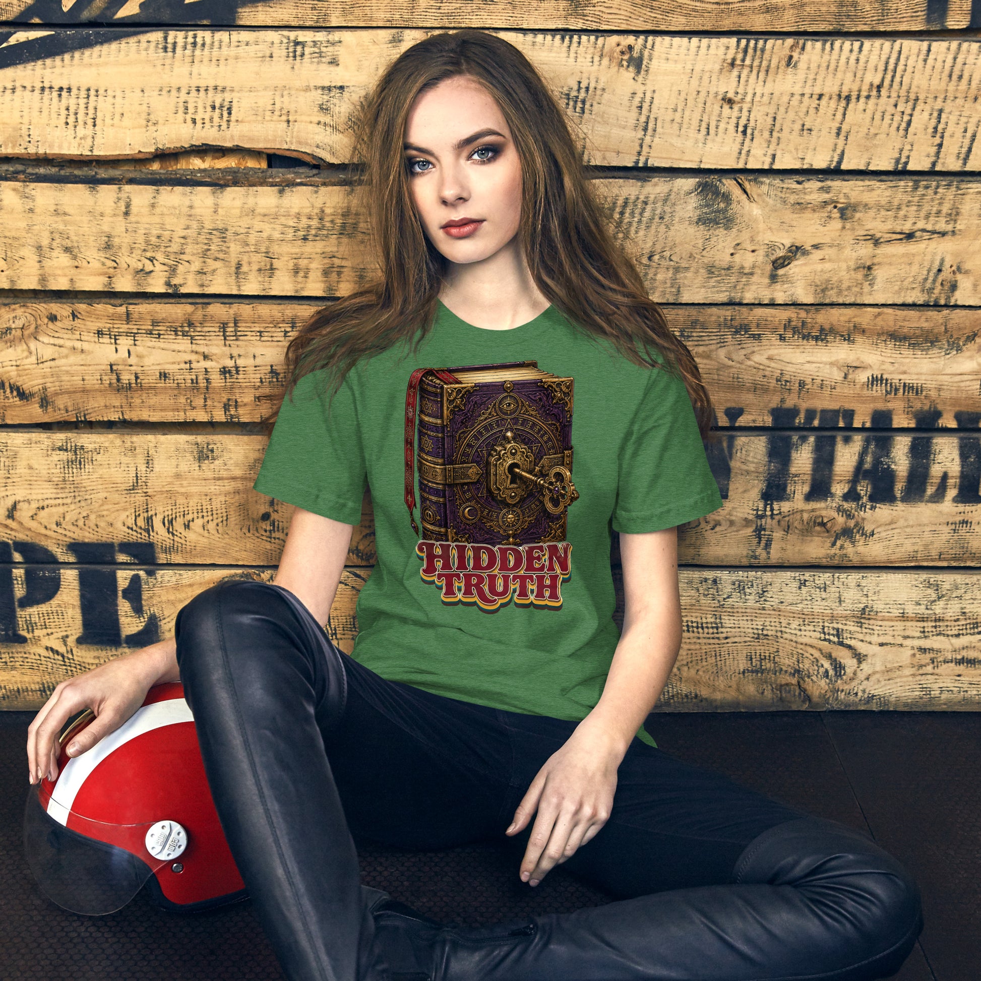 Horror and Mystery Lovers Unisex Staple T-Shirt — "Hidden Truth" Cursed Grimoire and Esoteric Key Design by printfluence.net