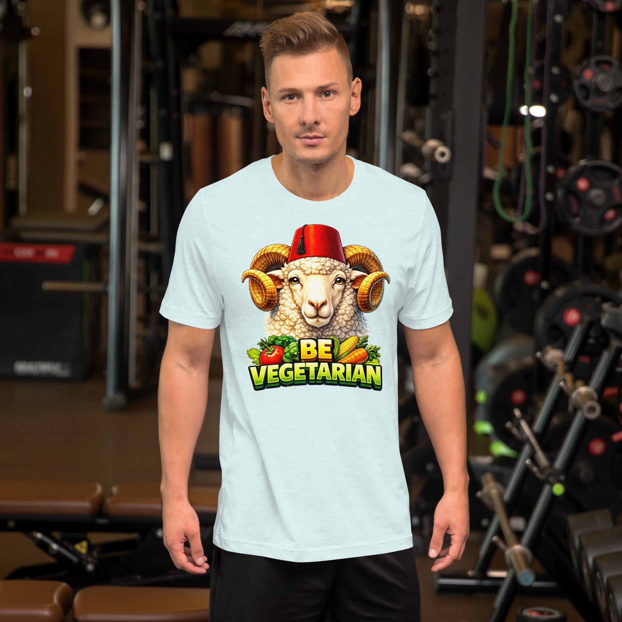Unisex t-shirt - "Be Vegetarian" Fez-Wearing Ram Graphic Tee – Funny Eco-Friendly Animal Art T-Shirt by printfluence.net