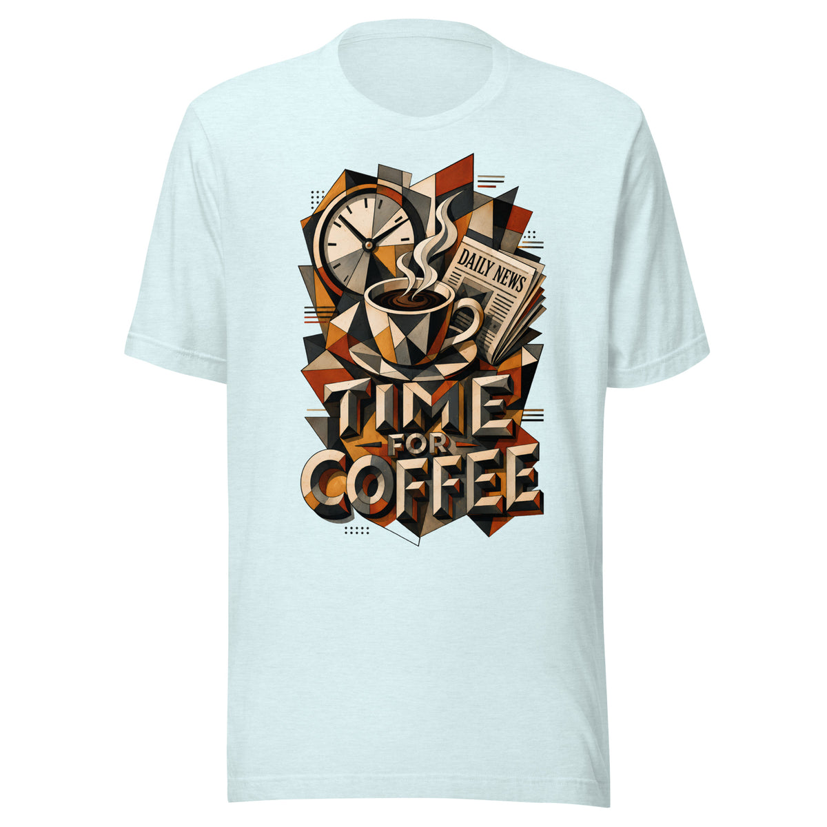 Coffee Lovers Unisex T-Shirt Time For Coffee – Cubist Morning Routine Graphic Tee by printfluence.net