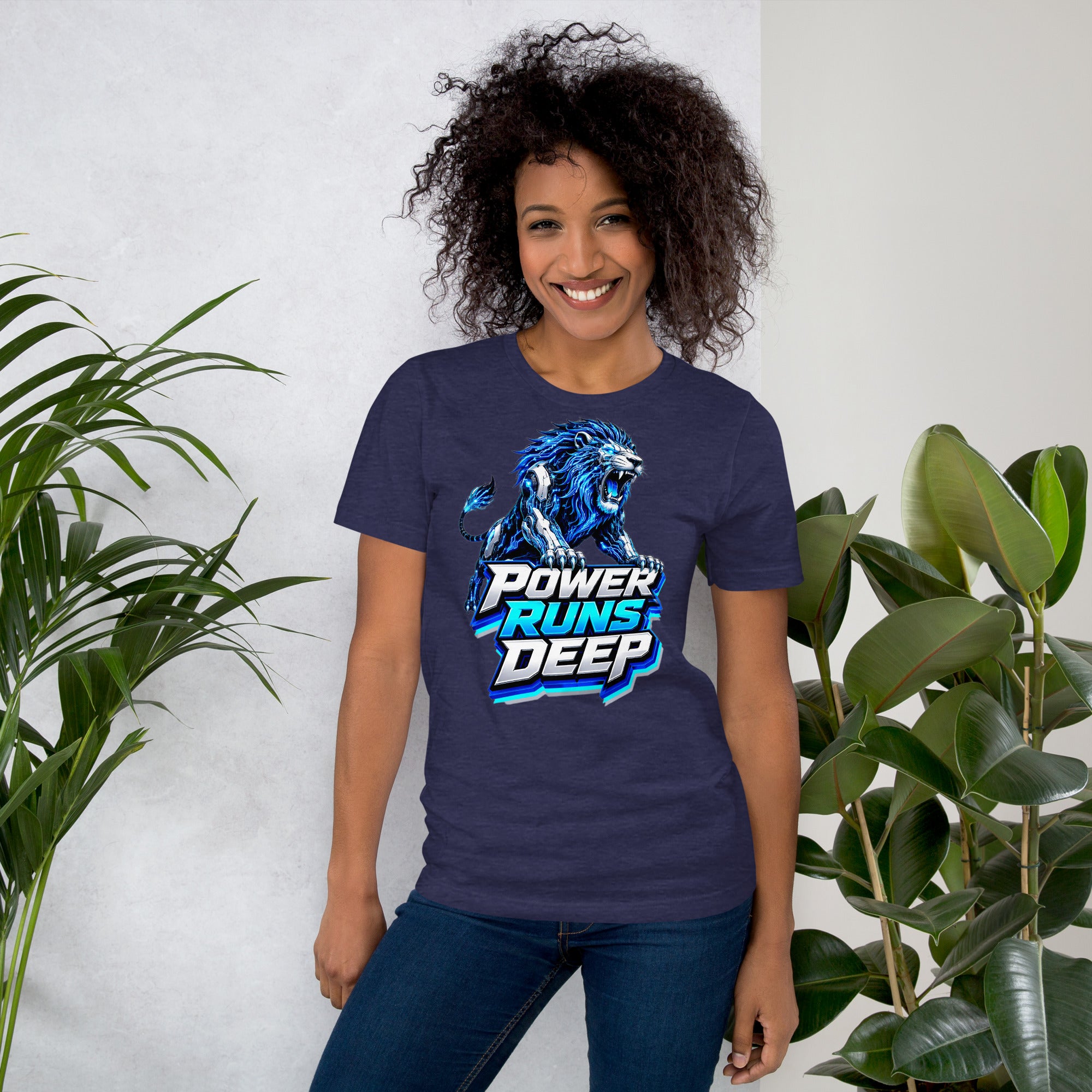 Unisex t-shirt - Cybernetic Neon Lion - Power Runs Deep Premium Graphic Design by printfluence.net
